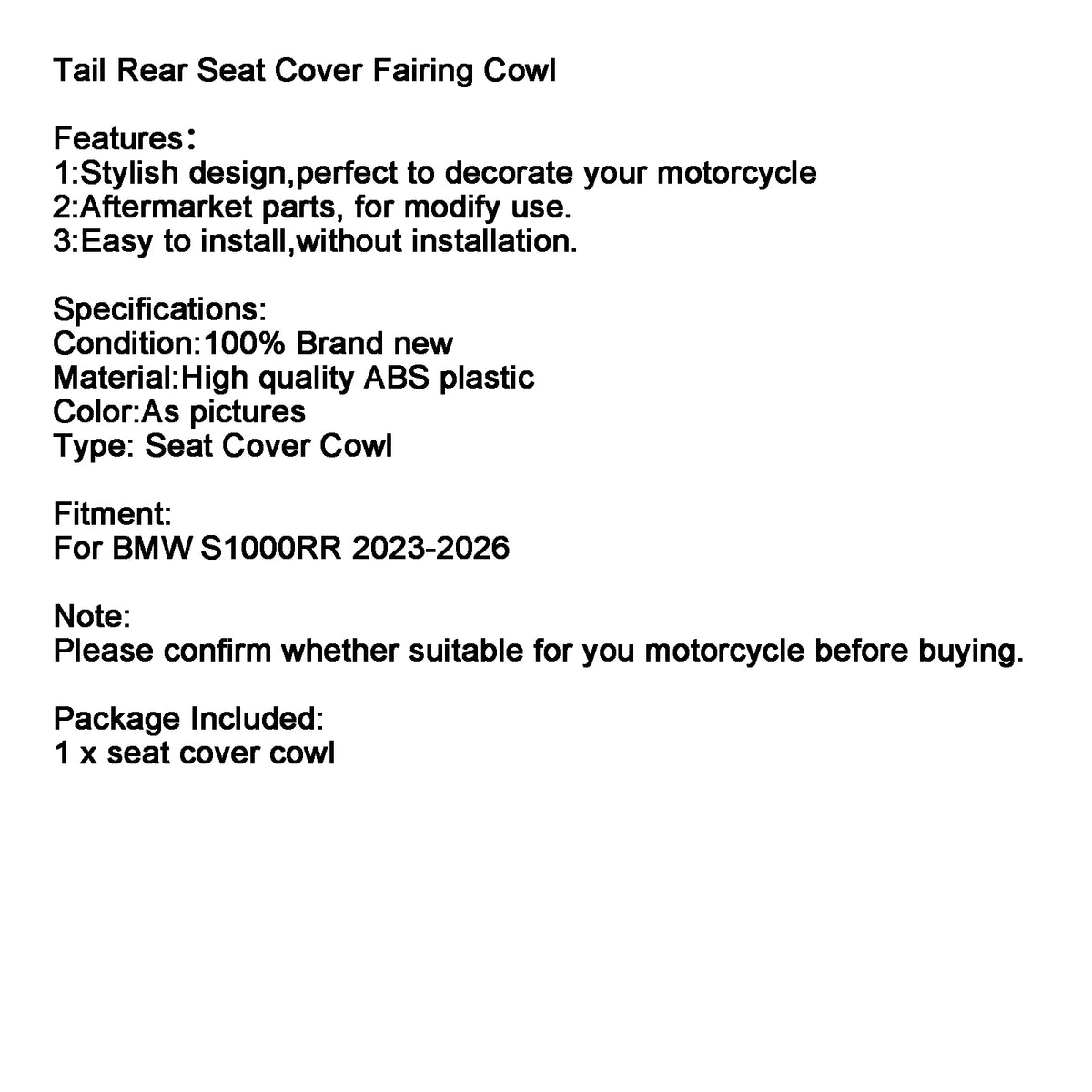 Rear Seat Cover Passenger Fairing Cowl For BMW S1000RR 2023-2026 Carbon