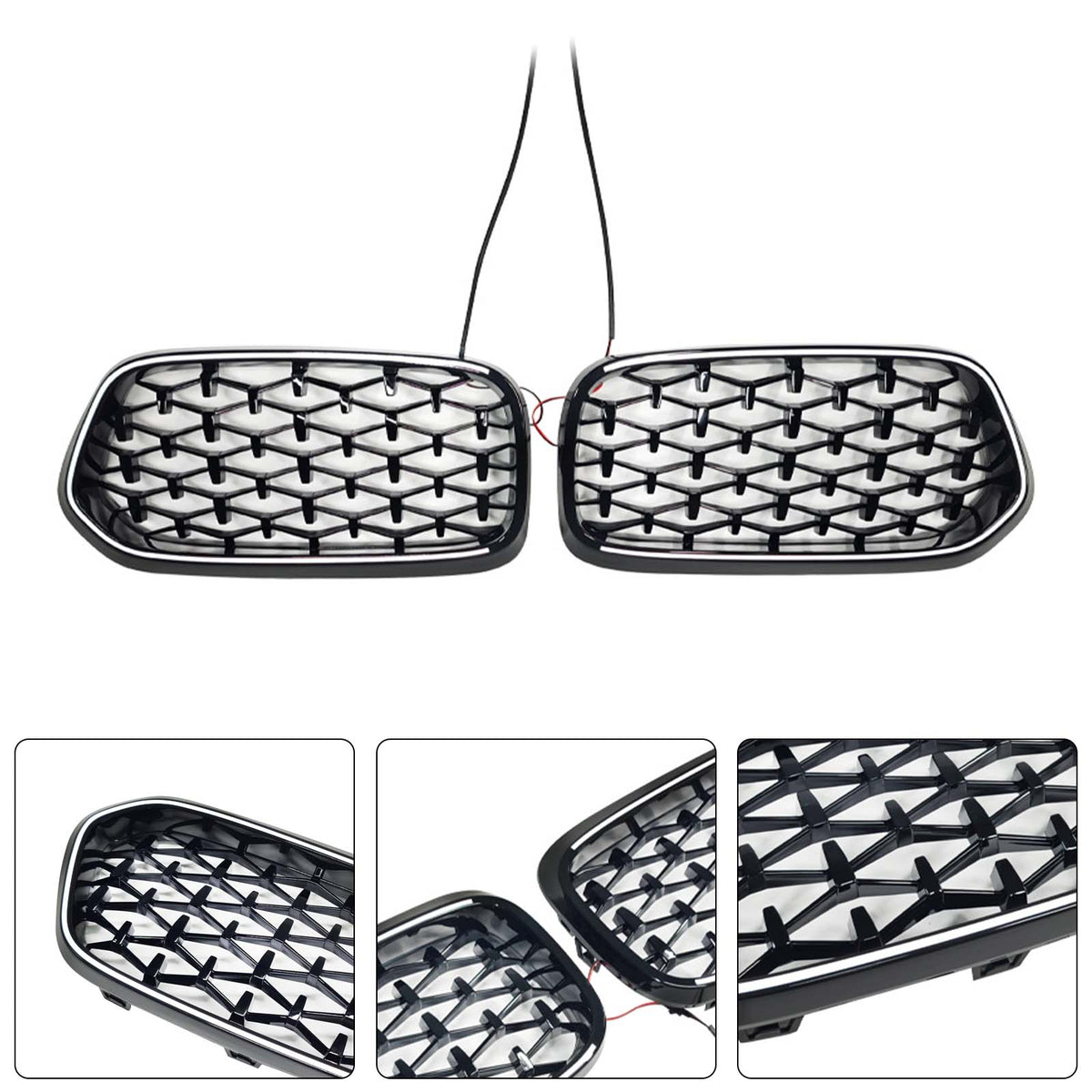 Black Front Bumper Grill Grille Fit BMW X2 Series F39 2018-2023 Diamond