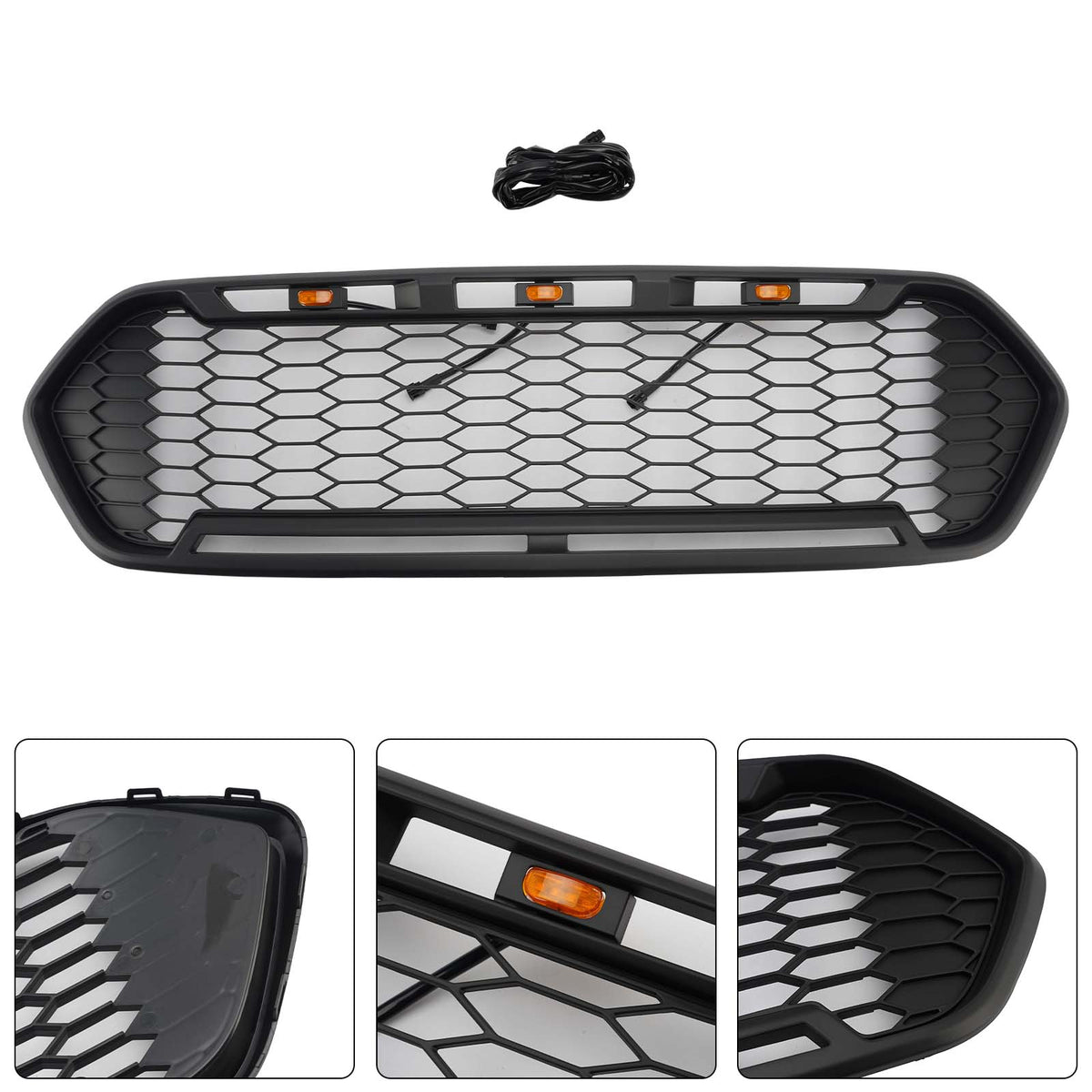 Matte Black Front Bumper Grille Fit Ford Transit Custom Trail 2018-2023 W/3LED