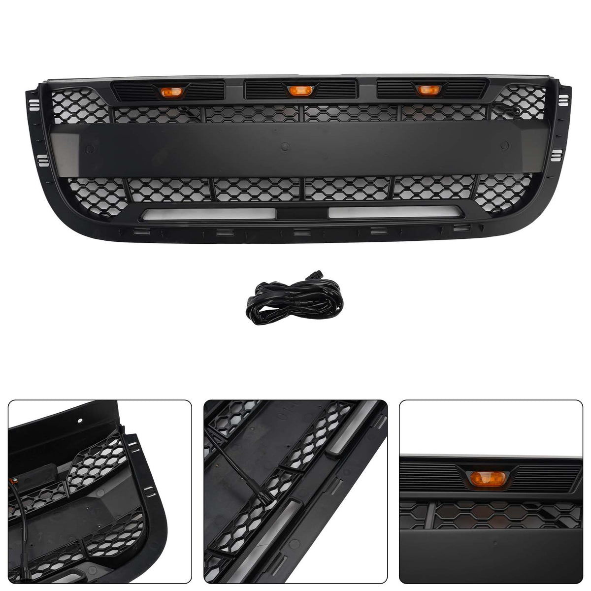 Matt Black Front Bumper Grill Grille Fit Ford Ranger 2001-2003 With LED Light