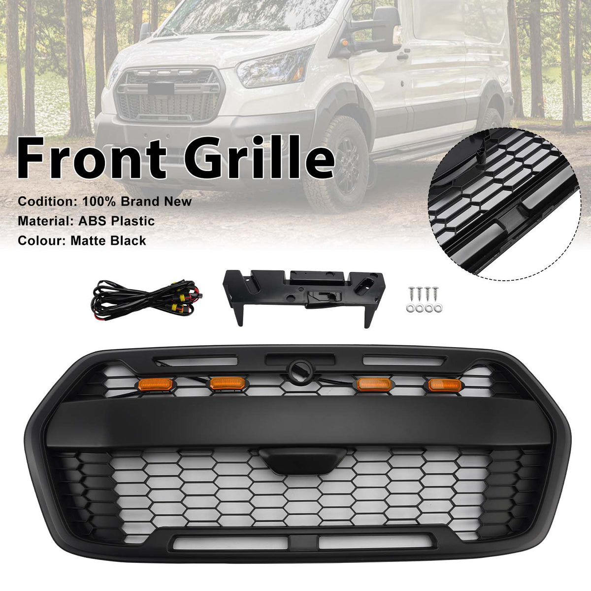 Front Bumper Grill 2467809 Fit Ford Transit MK8 Trail 2019-Onwards Raptor Style