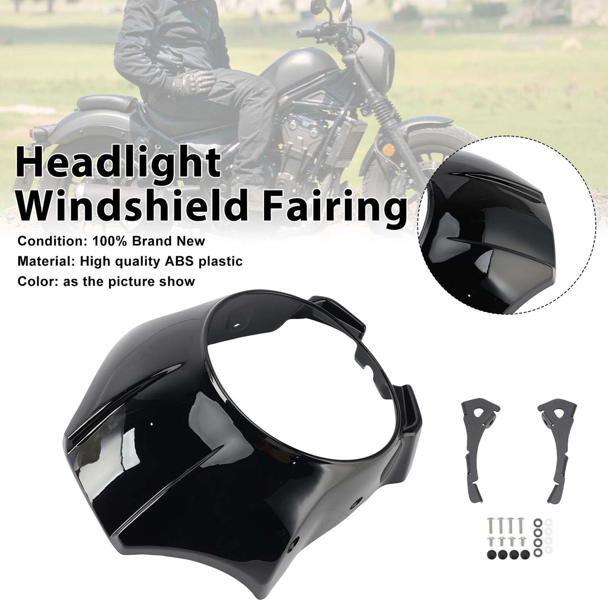 Headlight Windshield Cover Fairing For Honda Rebel CMX300 CMX500 2020-2026 Black