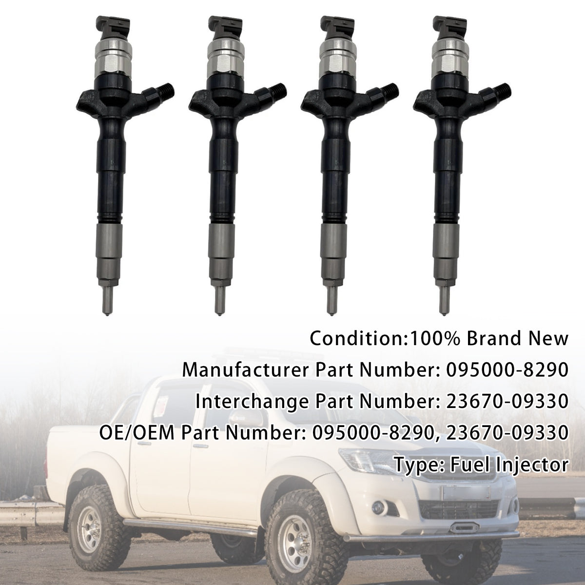 4Pcs Fuel Injector For Toyota Hilux 3.0 D-4D 1KD-FTV 2005-2015 095000-8290