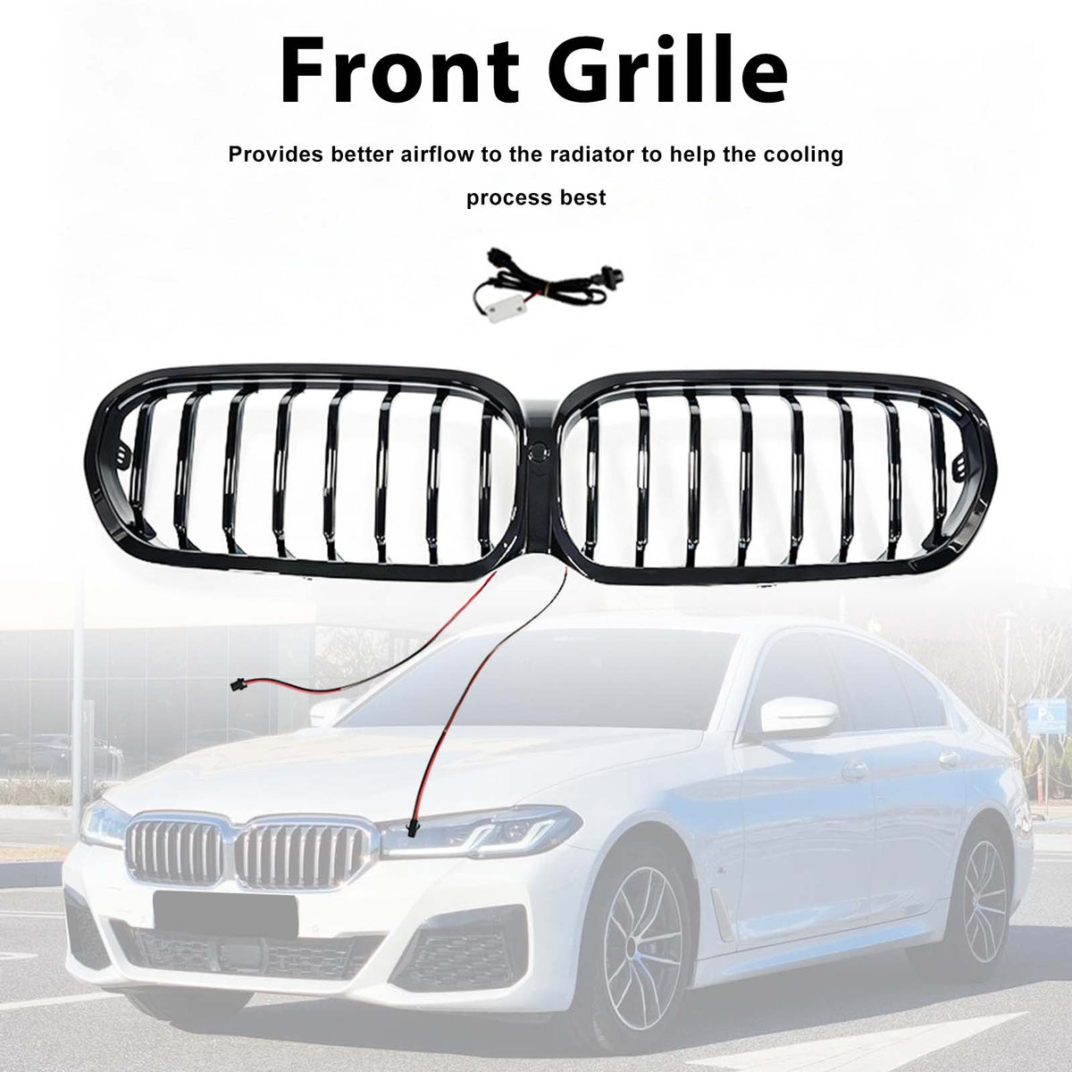 Front Kidney Grill Grille Fit BMW 5 Series G30 G38 2021-2024 W/LED