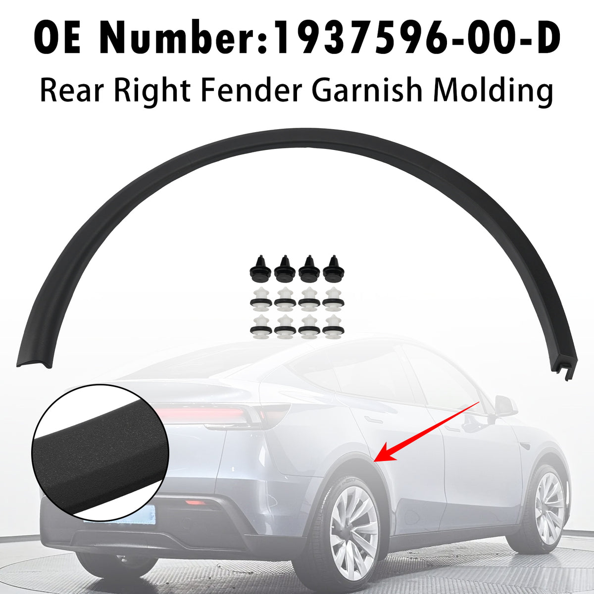 Rear Right Fender Garnish Molding 1937596-00-D For Tesla Model Y 2025-2026