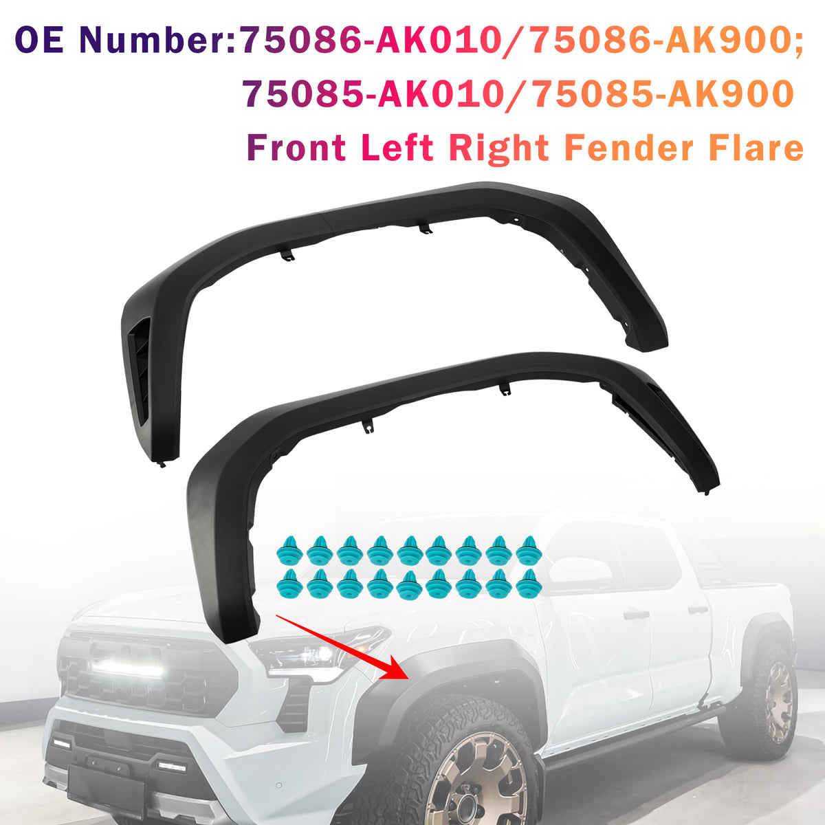 Front Left Right Fender Flare With Clips For Toyota Tacoma 2024-2026