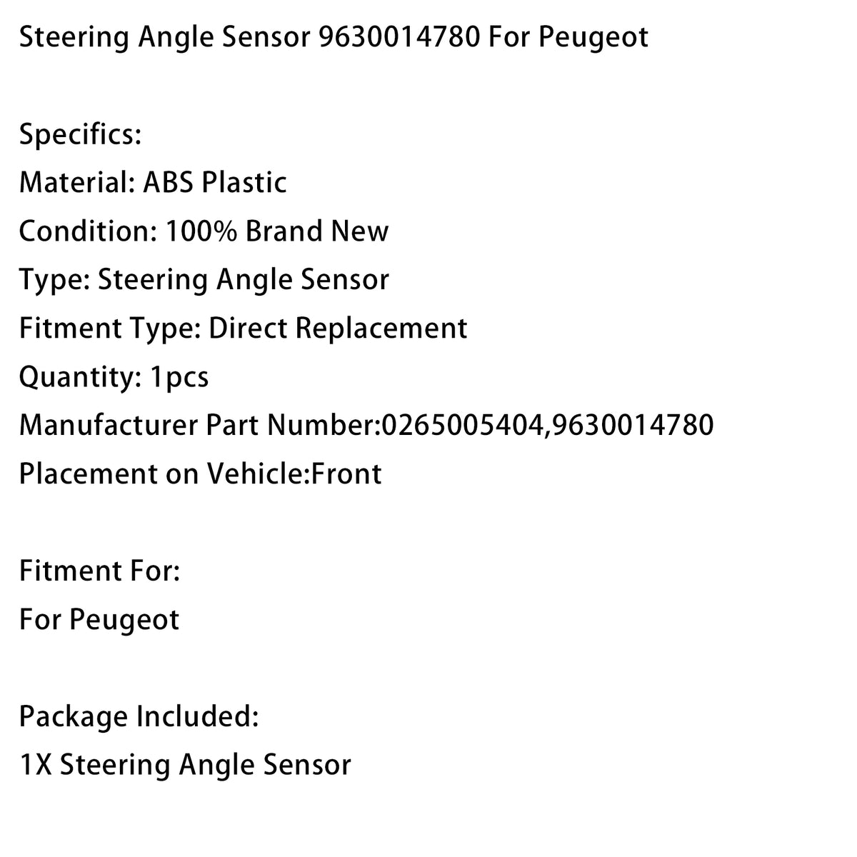 Steering Angle Sensor 9630014780 For Peugeot