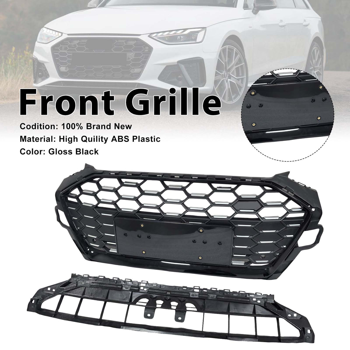 RS4?Style Front Bumper Grille Grill 8W0853651D Fit Audi A4 S4 B9.5 2020?2022