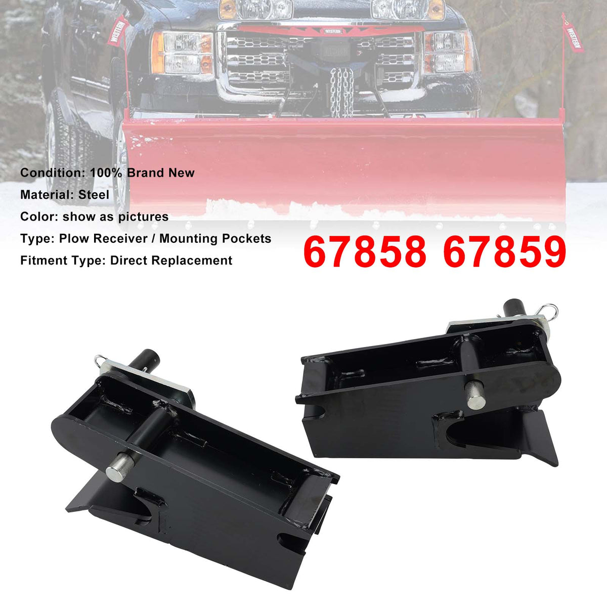 2PCS Snow Plow Ultra Mounting Pocket Receiver Pockets For Western 67858 67859