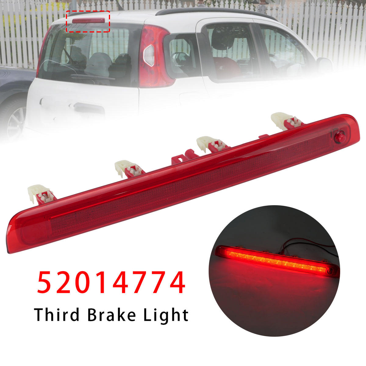 LED Third Brake Light Auxiliary Brake Lamp 52014774 For Fiat Panda 2012?2024 Red