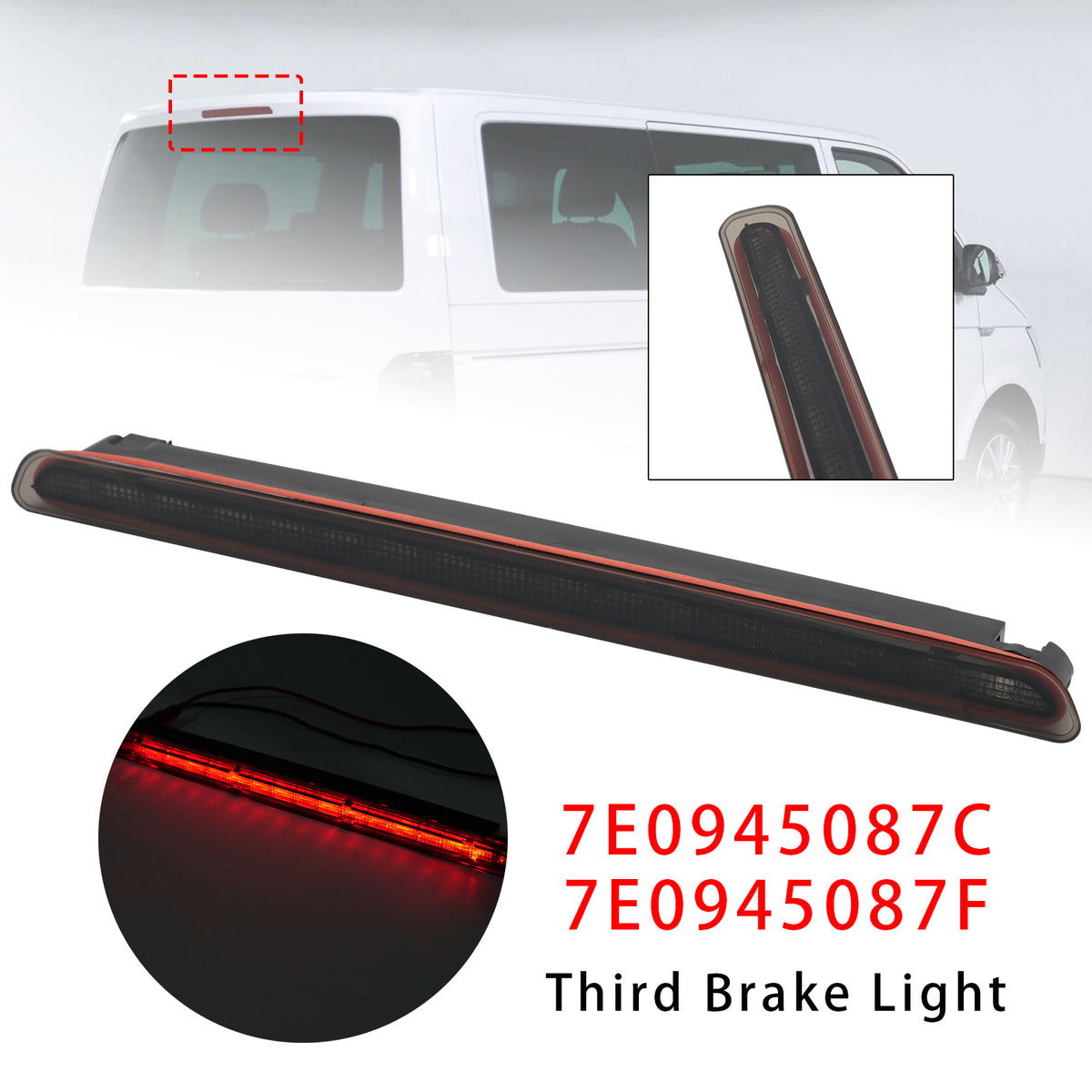 Rear High Level Third Brake Light Stop Lamp For VW Transporter 2016-2021 Black