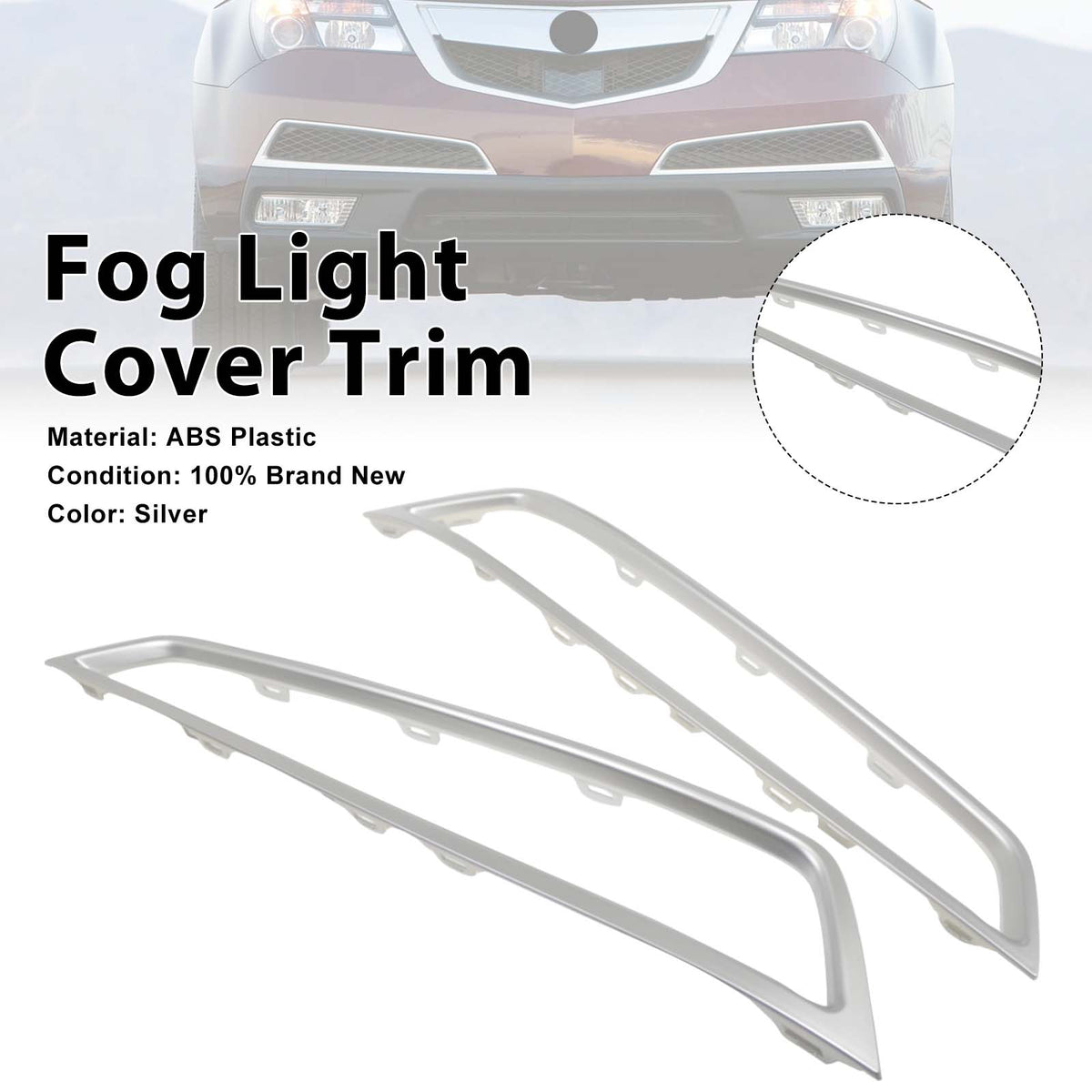 2PCS Front Bumper Grille Fog Light Cover Trim Fit Acura MDX 2010-2013 Silver