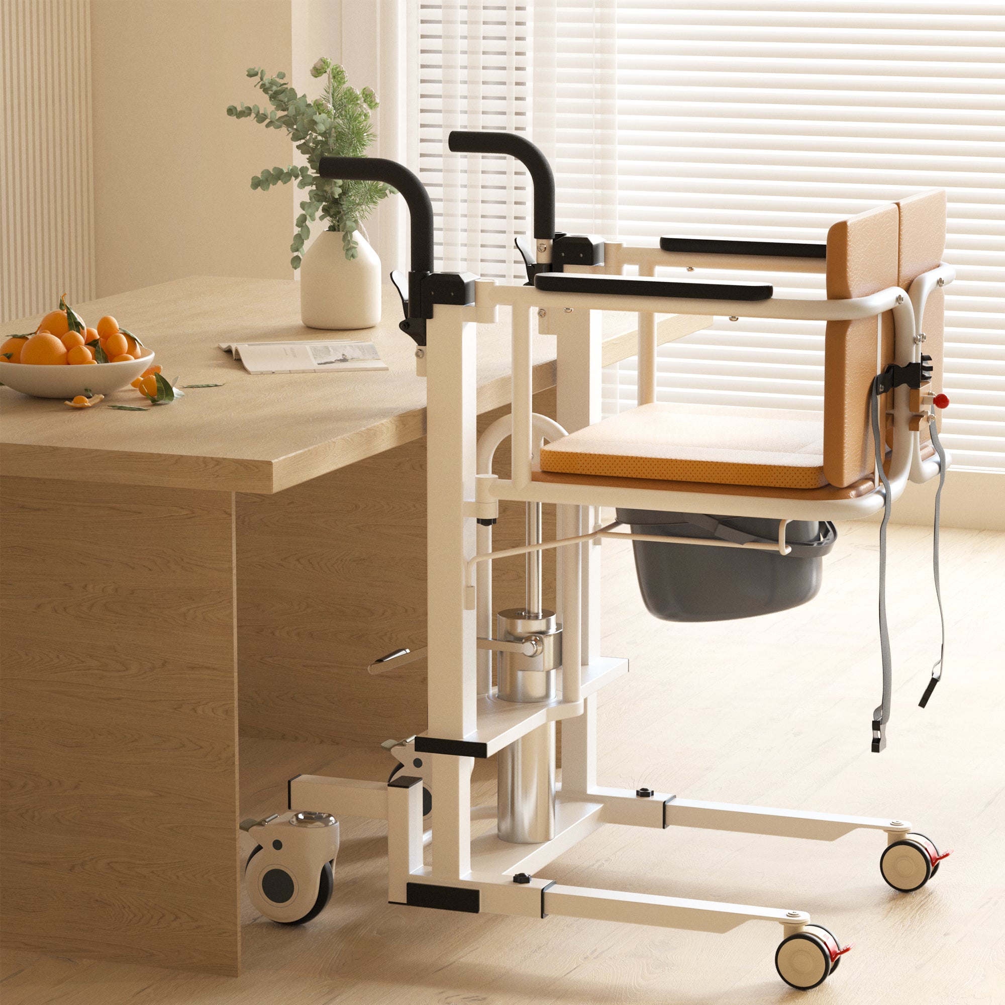 Hydraulic Patient Transfer Lift Wheelchair w/180Β° Split Seat And Table