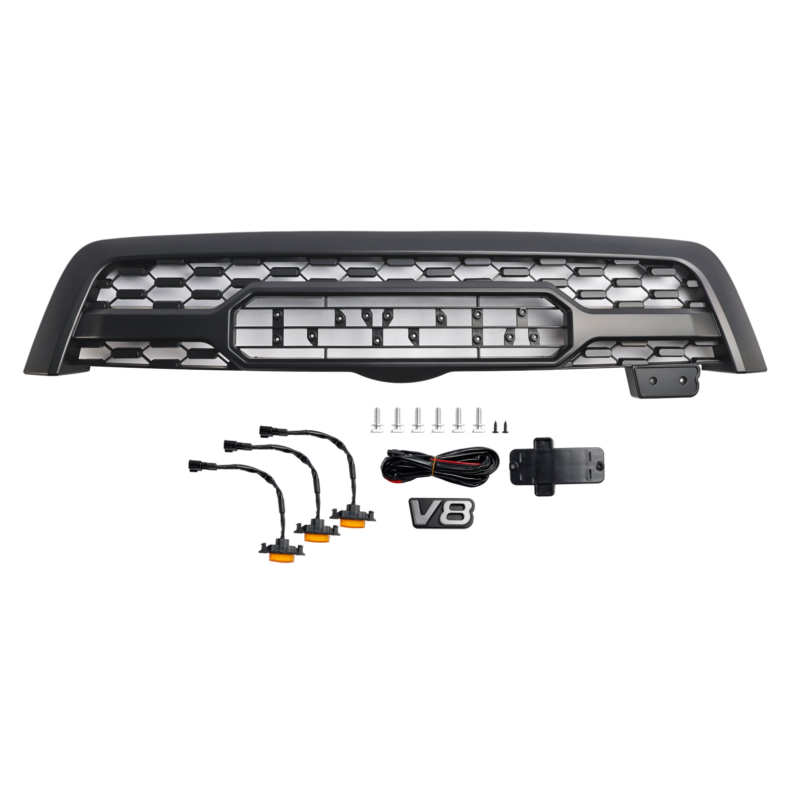 Matte Black Front Bumper Grill Grille Fit Toyota Sequoia 2005-2007 W/ Led Light