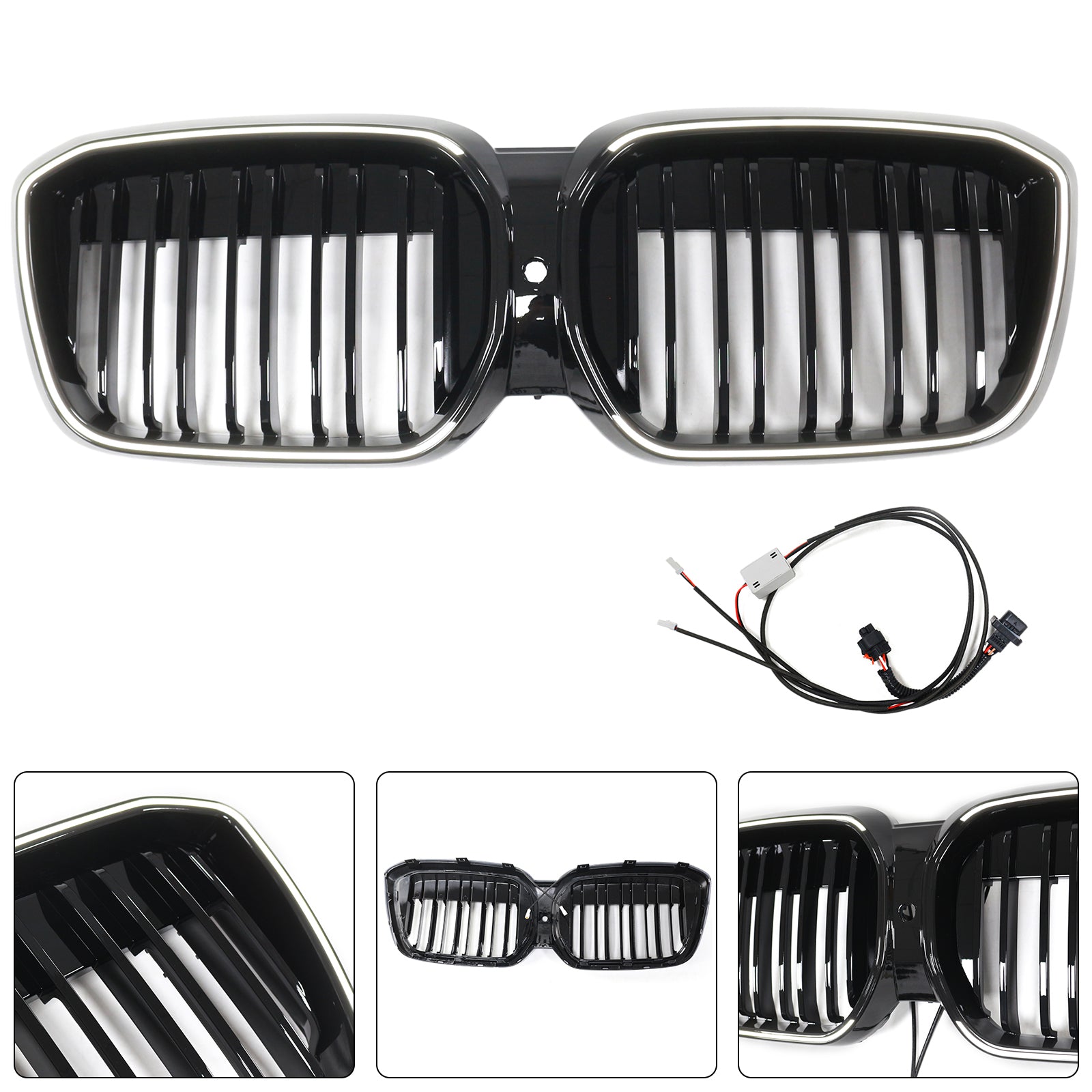 Double Slat Gloss Black Front Kidney Grill Grille Fit BMW IX3 G08 LCI 2022-2024