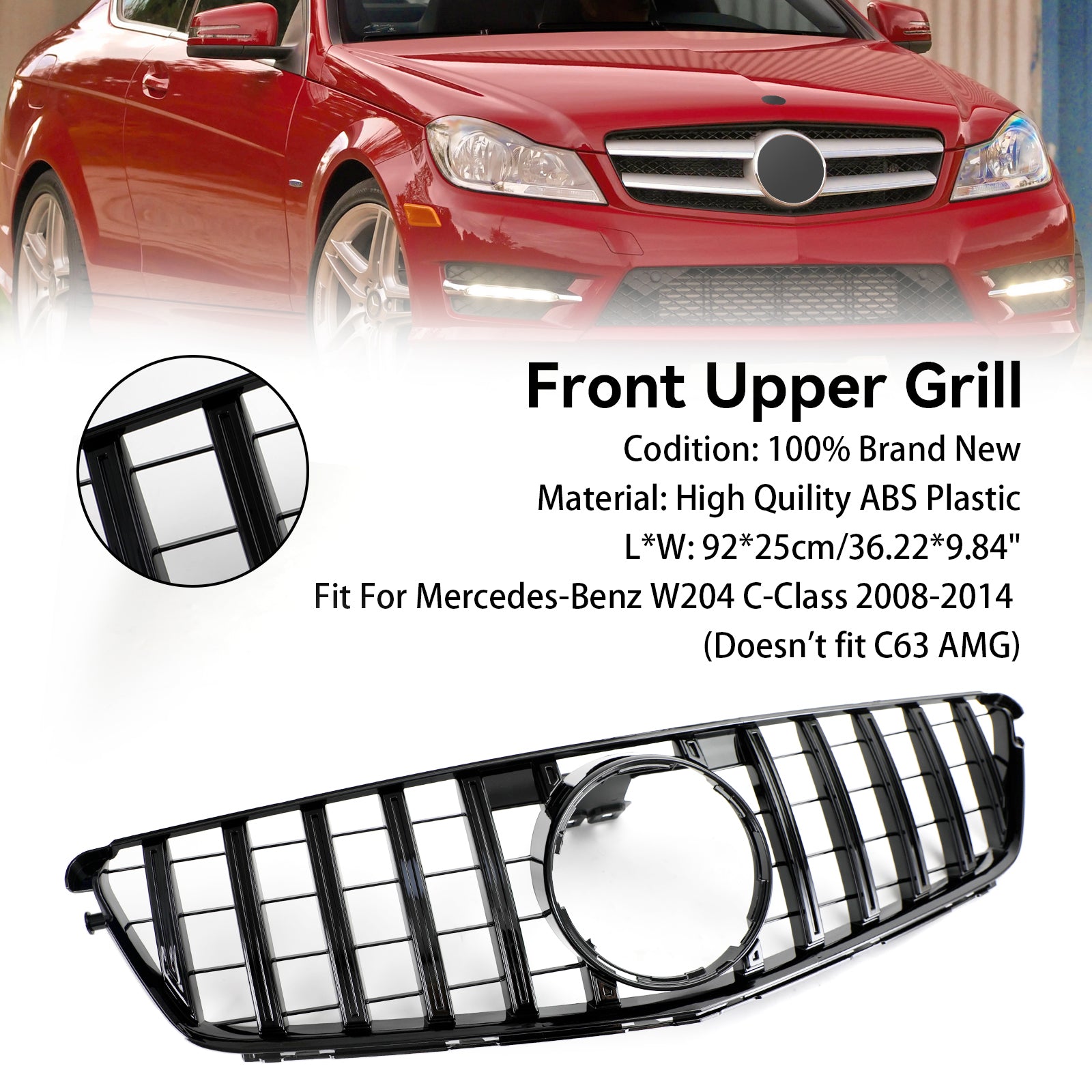 GTR Style Front Bumper Grille Grill Fit Benz C-Class W204 C300 C350 2008-2014