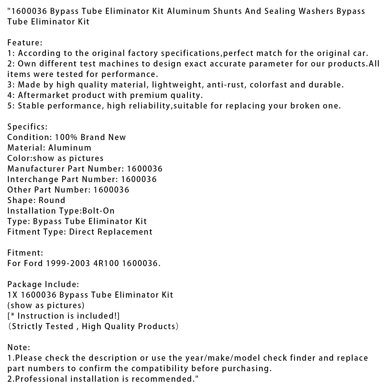 1600036 Bypass Tube Eliminator Kit Aluminum Shunts And Sealing Washers Bypass