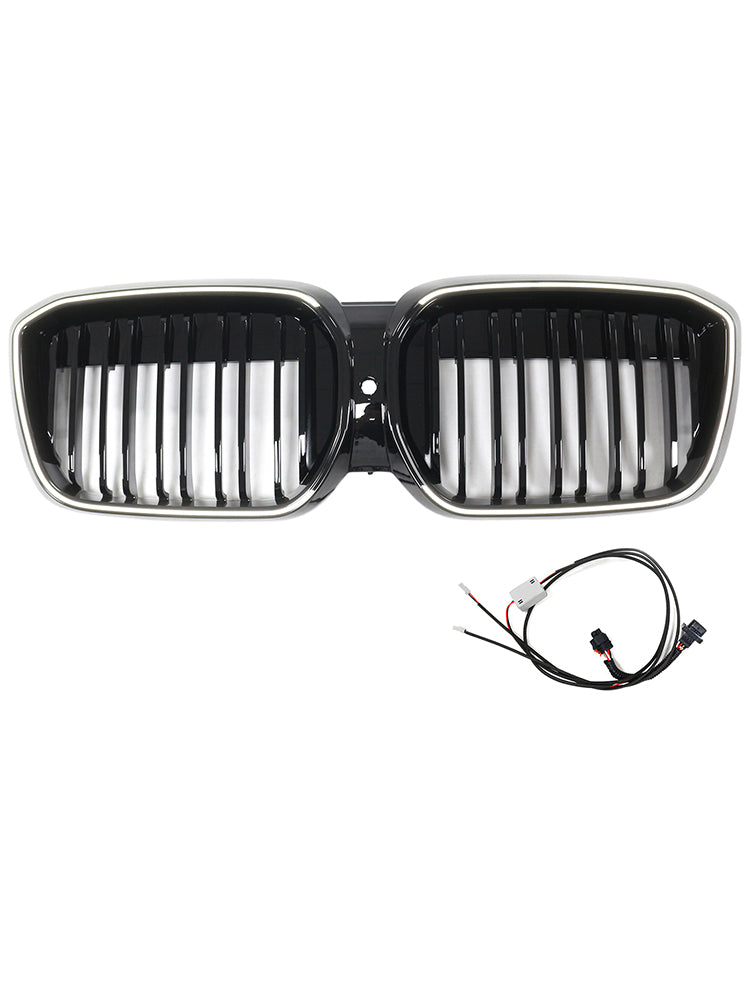 Double Slat Gloss Black Front Kidney Grill Grille Fit BMW IX3 G08 LCI 2022-2024