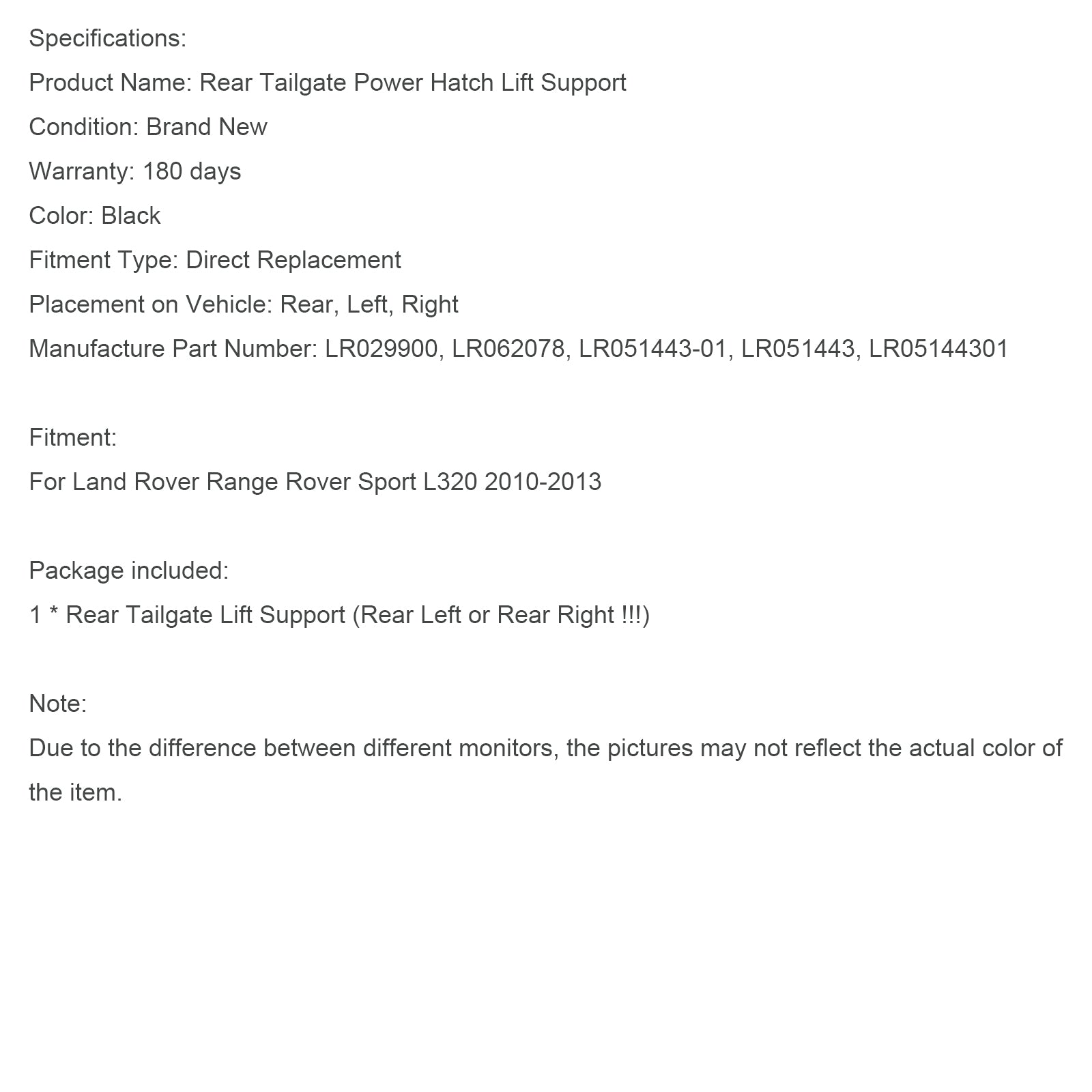 2010-2013 Land Rover Range Rover Sport L320 Tailgate Gas Strut Electric LR051443