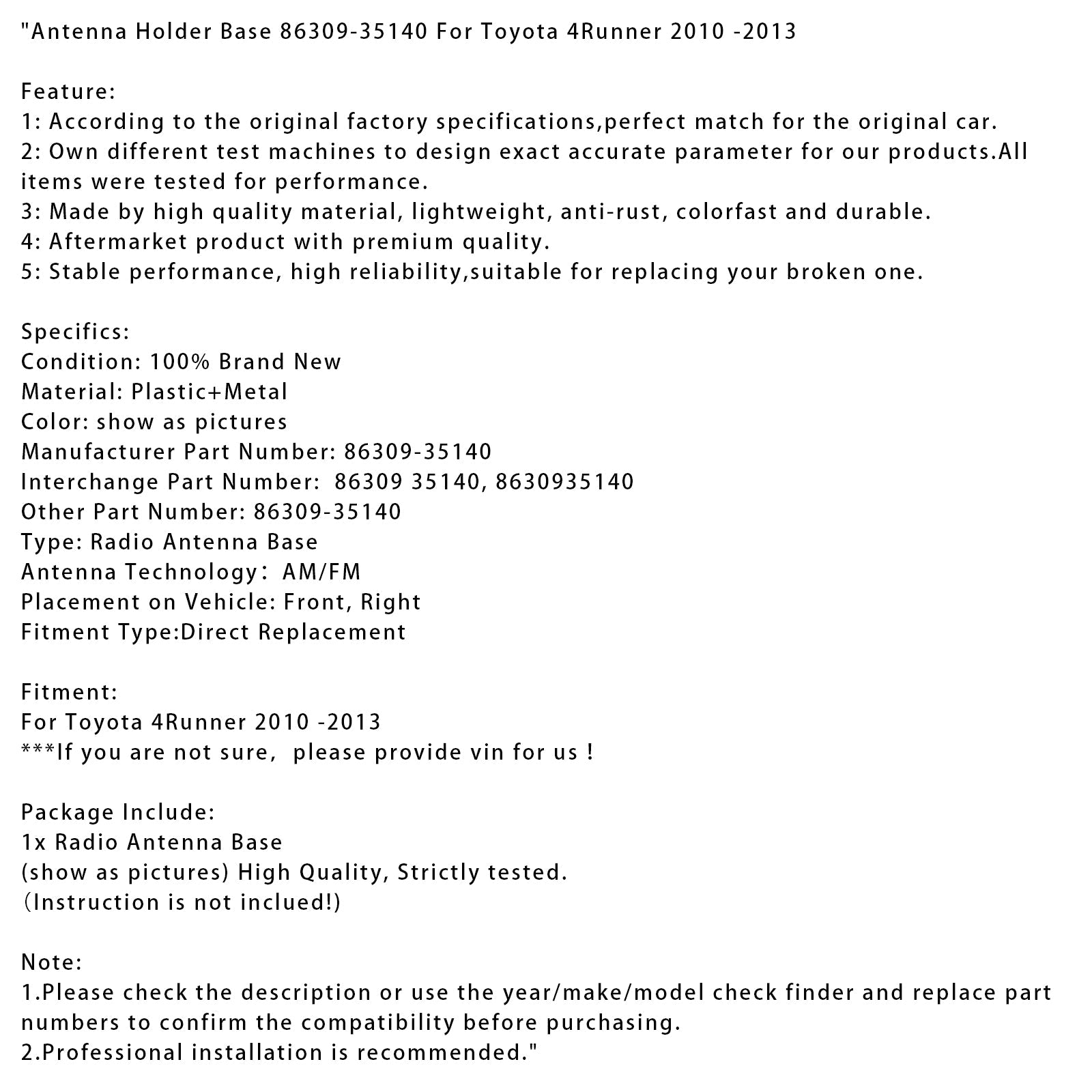 2010 -2013 Toyota 4Runner Antenna Holder Base 86309-35140