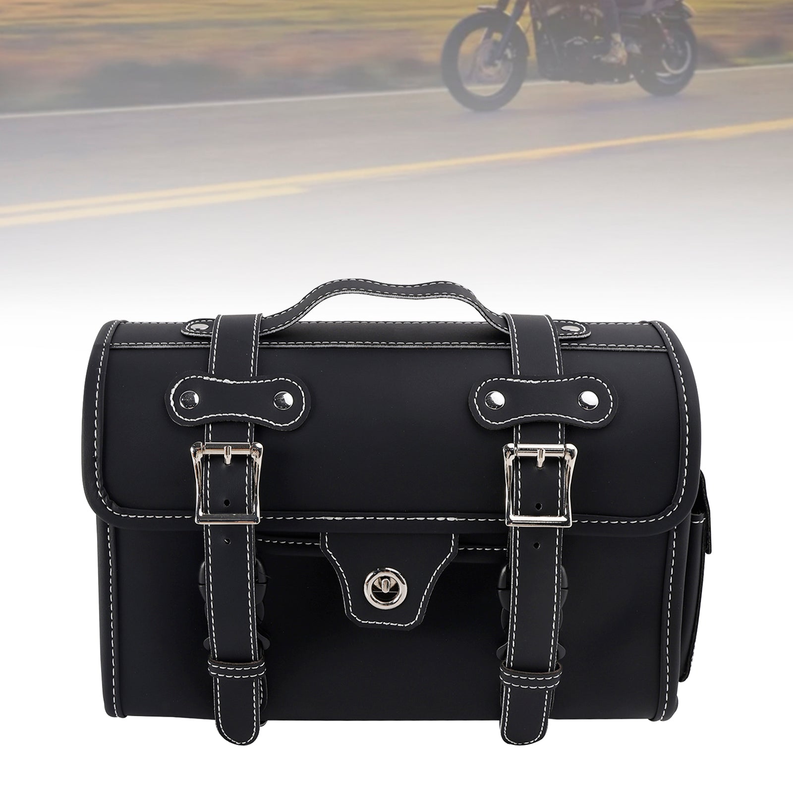 Universal Saddlebag Side Storage Bag Pannier Luggage Pu For Motorcycle Black