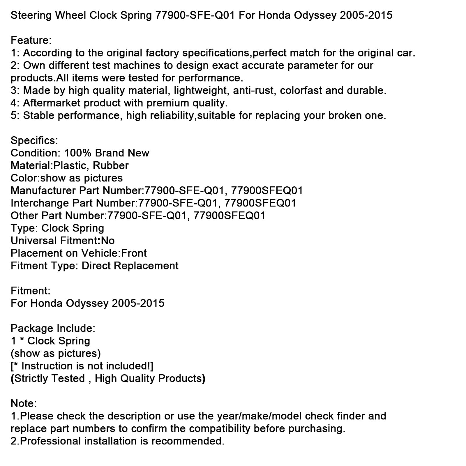 2005-2015 Honda Odyssey Steering Wheel Clock Spring 77900-SFE-Q01