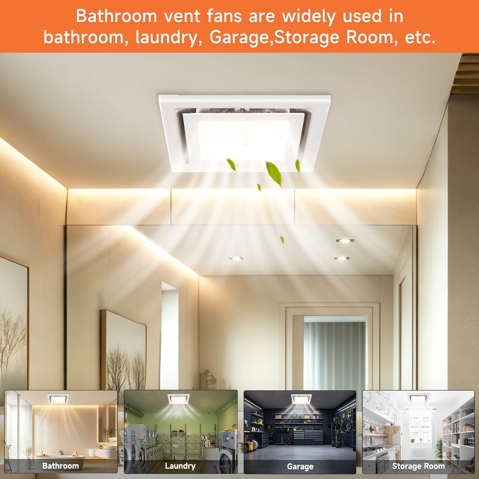 100 CFM 10" Bathroom Exhaust Fan 1.5sones Bath Fan Low Noise with Light