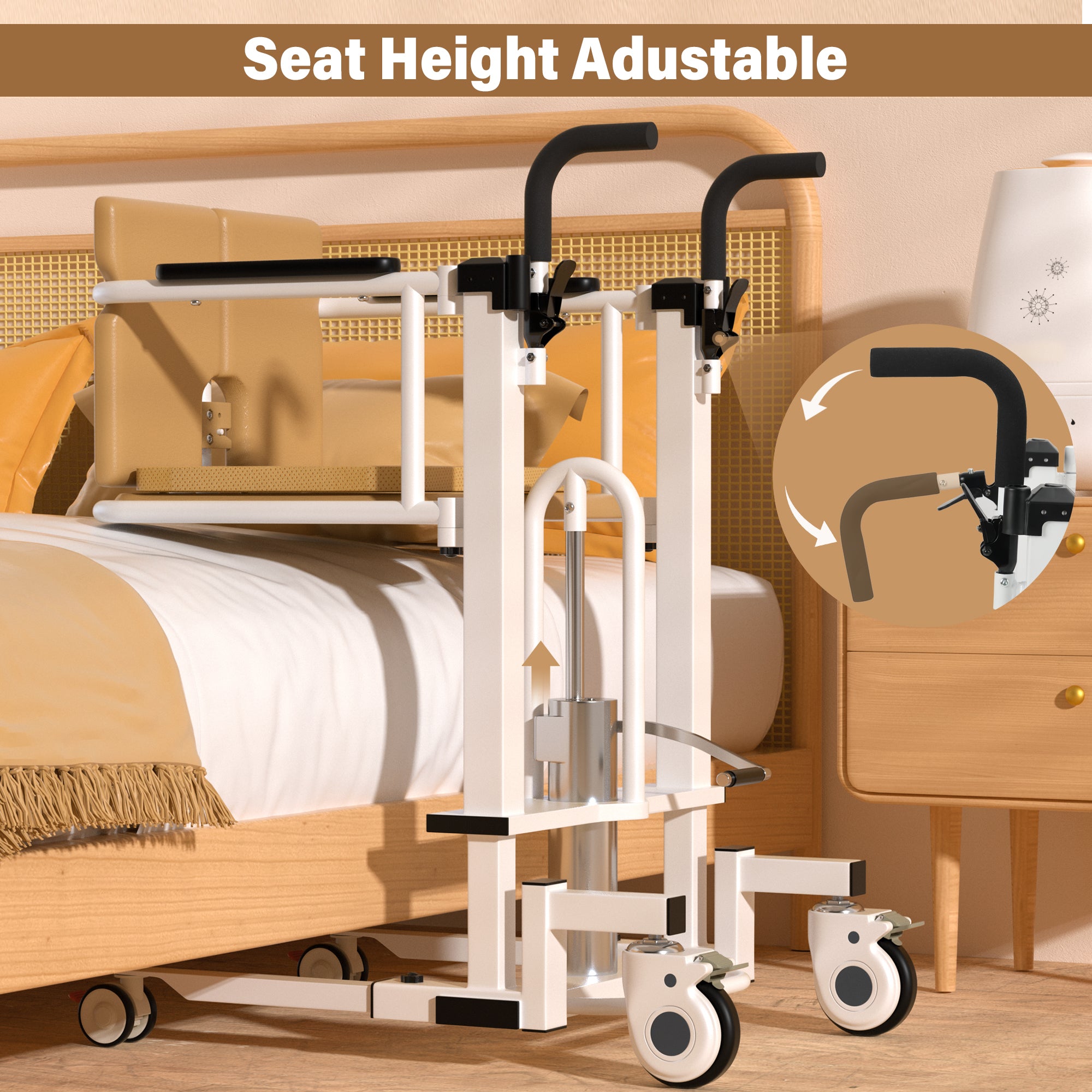 Hydraulic Patient Transfer Lift Wheelchair w/180° Split Seat And Table