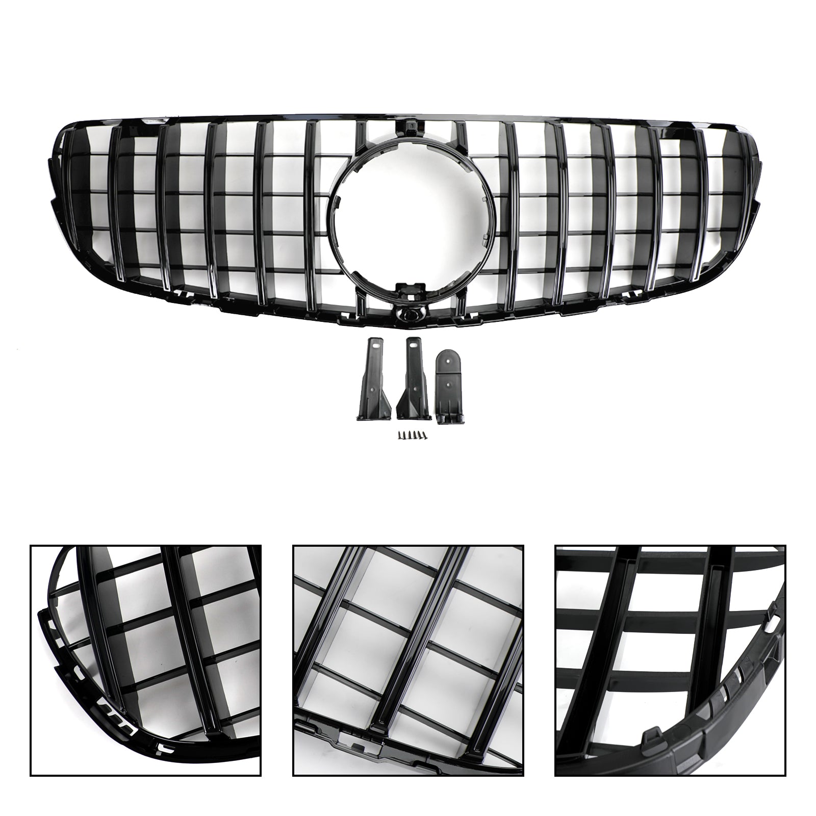 Front Bumper Grille Grill Fit Mercedes Benz GLC X253 C253 2015-2019 Gloss Black