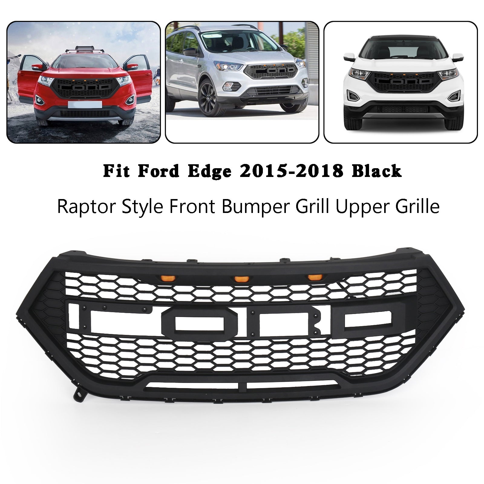 Raptor Style Front Bumper Grill Upper Grille Fit Ford Edge 2015-2018 Black