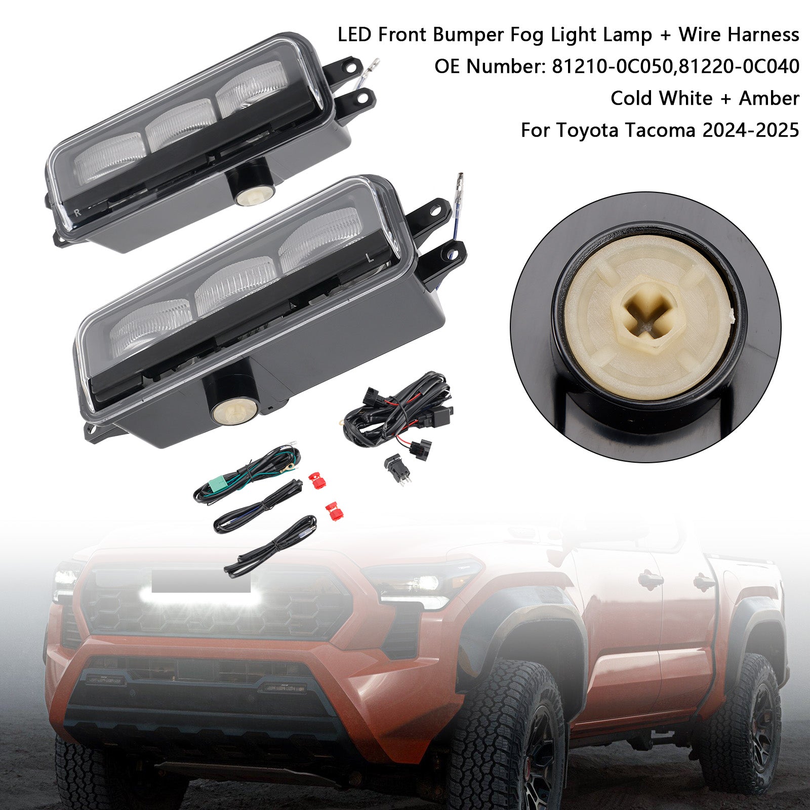 2024-2025 Toyota Tacoma LED Front Bumper Fog Light Lamp + Wire Harness
