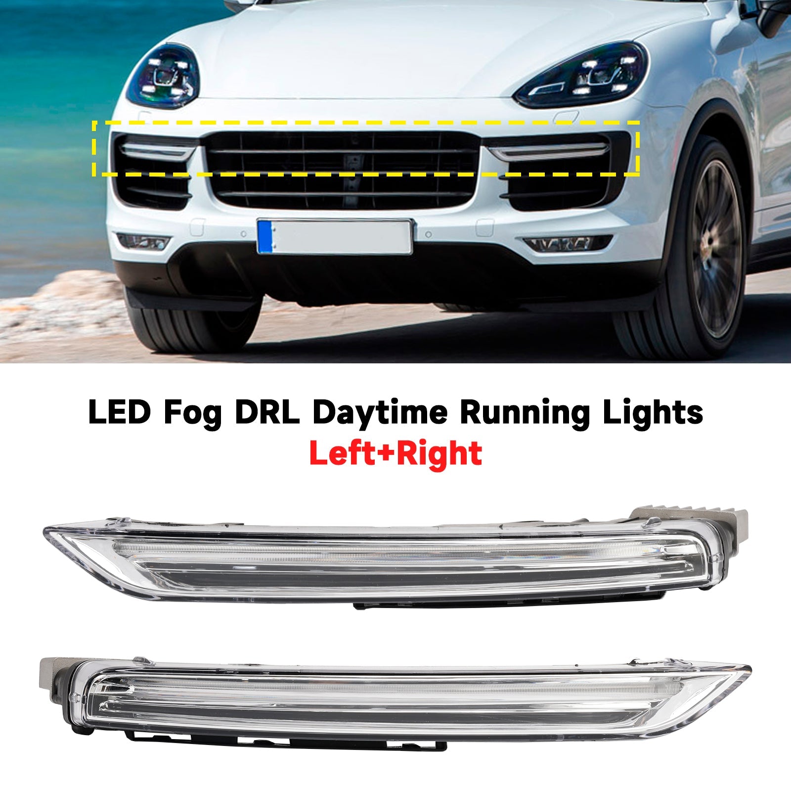 Pair LED Fog DRL Daytime Running Lights For Porsche Cayenne 958 2015-2017