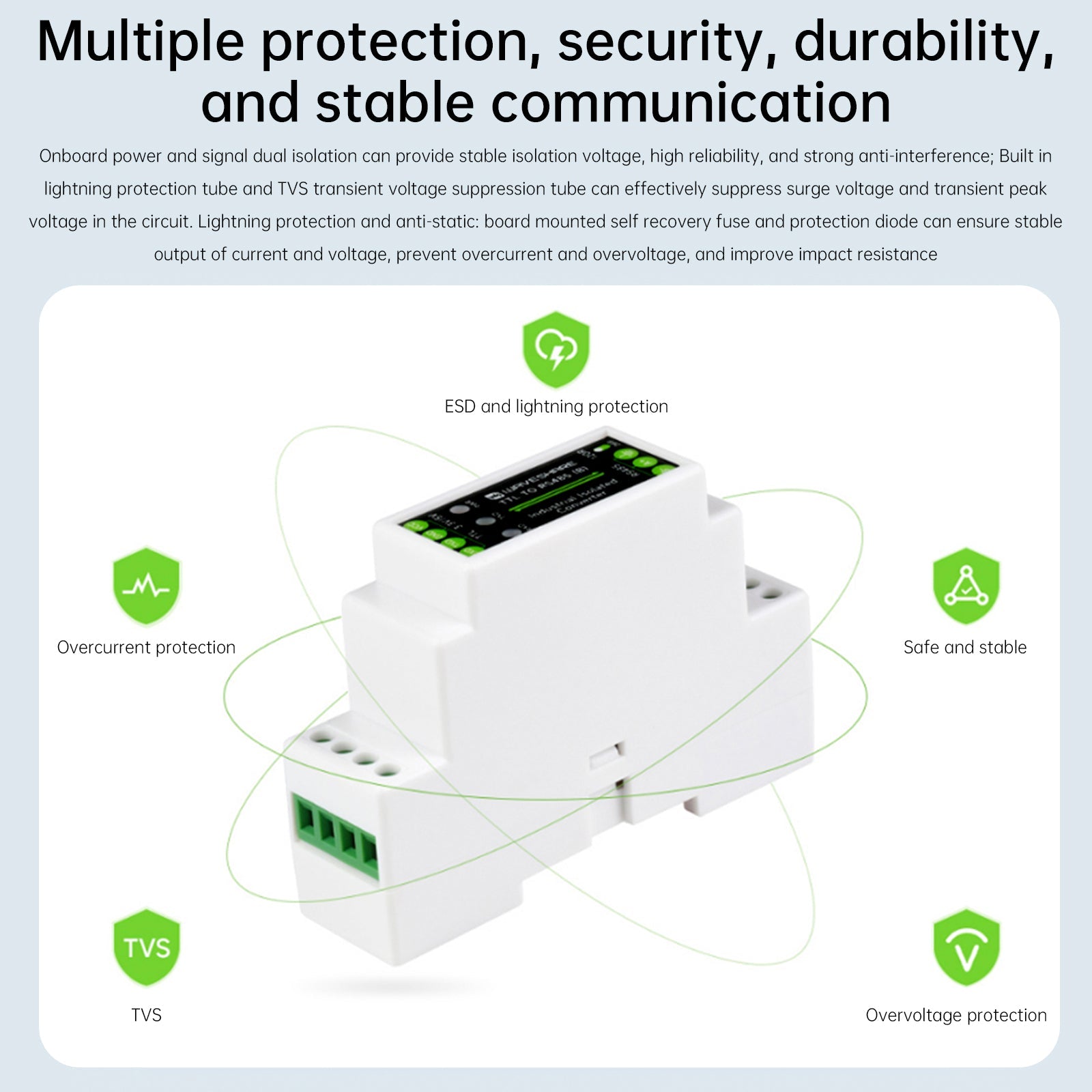 TTL to RS485 Electrical Isolation Module DIN Rail Serial Converter Surge Protect