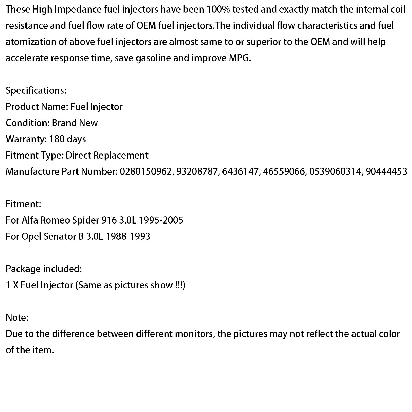 1PCS Fuel Injector 0280150962 Fit Opel Senator B 3.0L 1988-1993 93208787