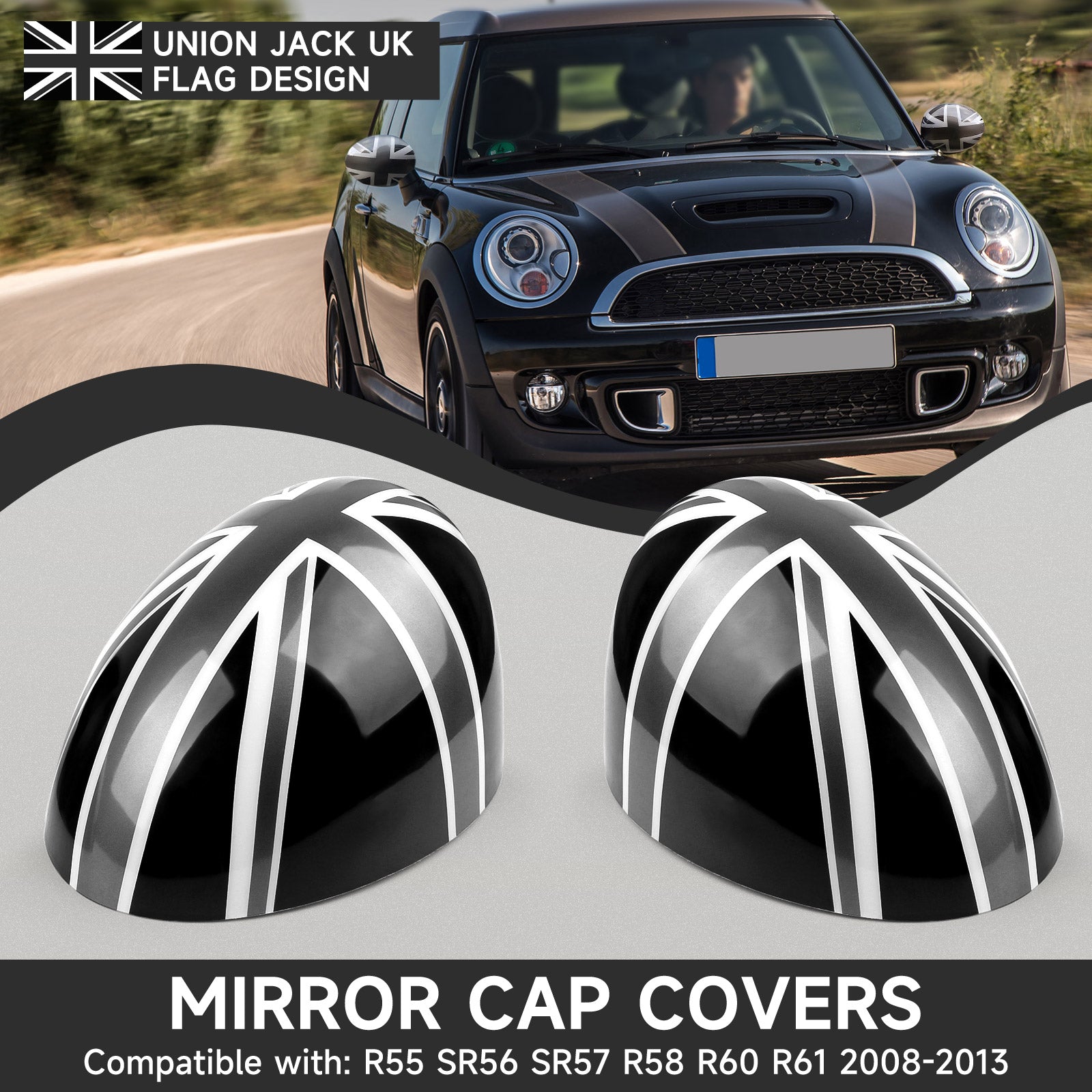 2 x Union Jack WING Mirror Covers Fit for MINI Cooper R55 R56 R60 Power Fold Mirror Generic CA Market