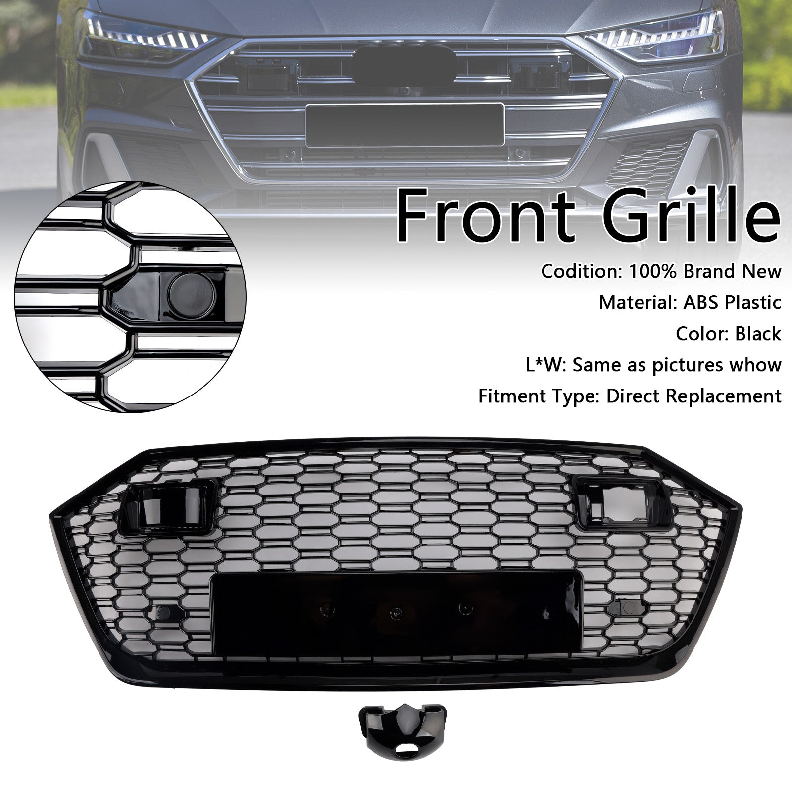2019-2024 Front Bumper Grille Grill Fit Audi A7 C8 S7 W/ACC Black