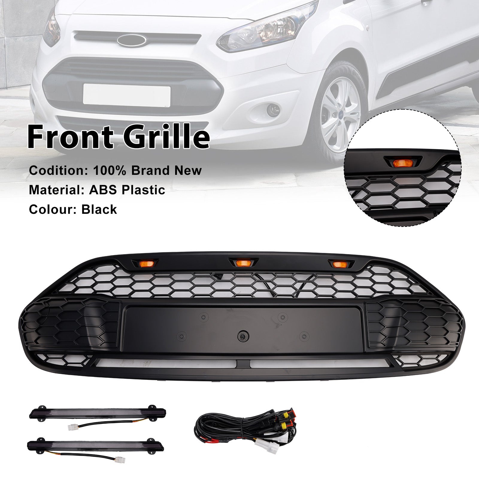 2014-2018 Ford Transit Connect W/LED Black Front Bumper Grill Grille