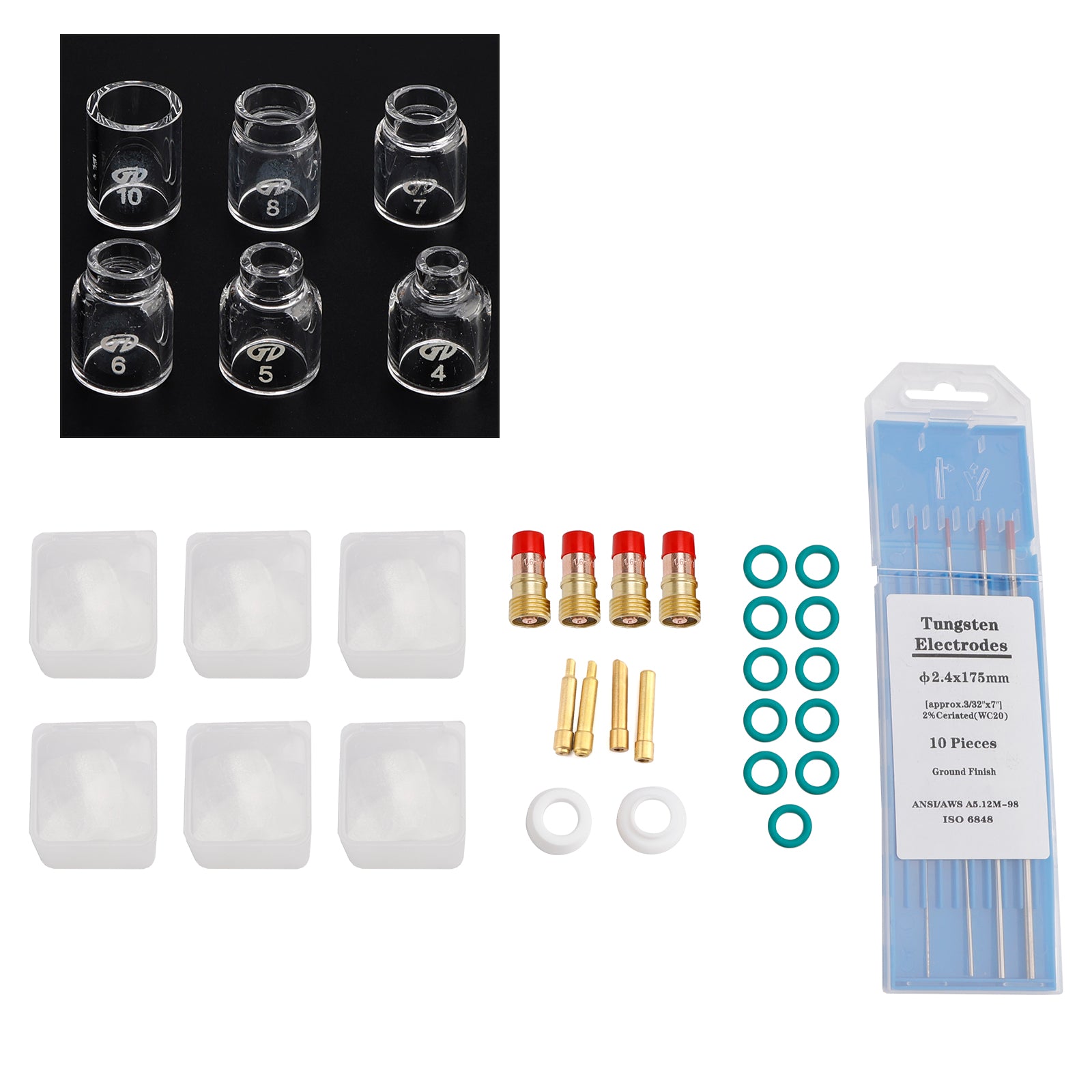 30Pcs TIG Welding Stubby Gas Lens Pyrex Cup Kit Fits For Tig WP-17/18/26 Torch