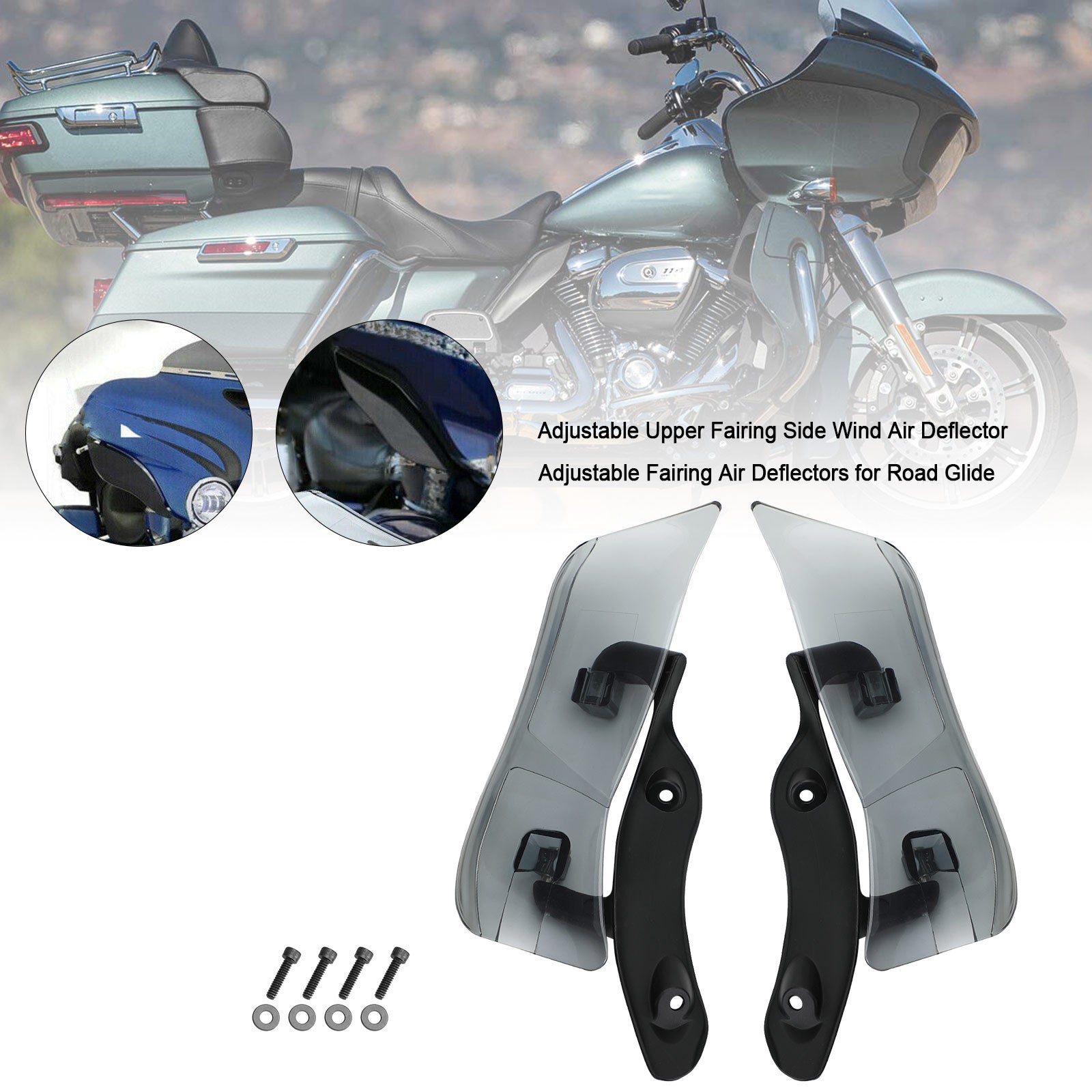 Adjustable Upper Fairing Side Wind Air Deflector For Road Glide 2015-2023 Generic Black Smoke
