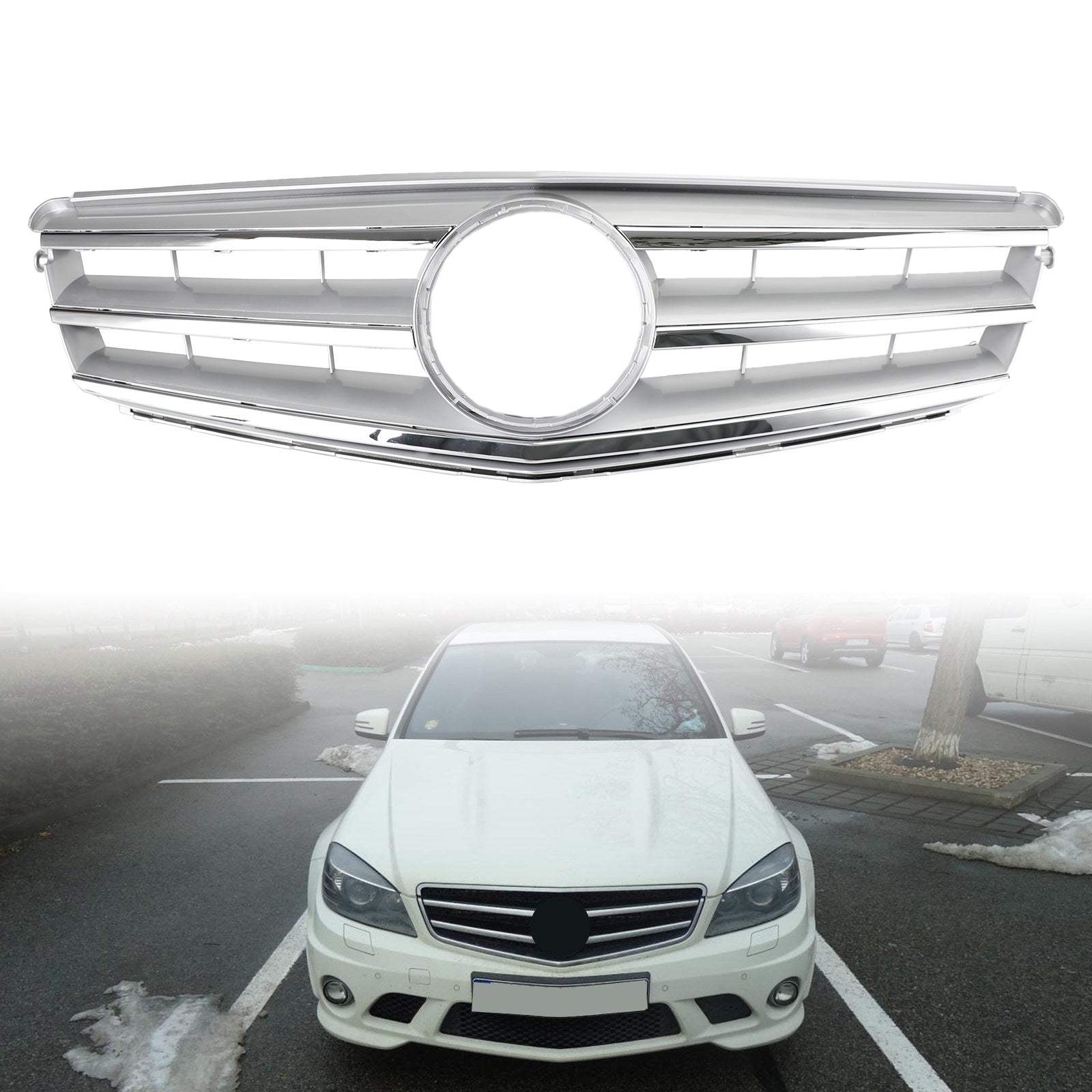 Front Bumper Grille Fit Benz C Class W204 W/LED Emblem C300/C350 2008-2014 Chrome Generic