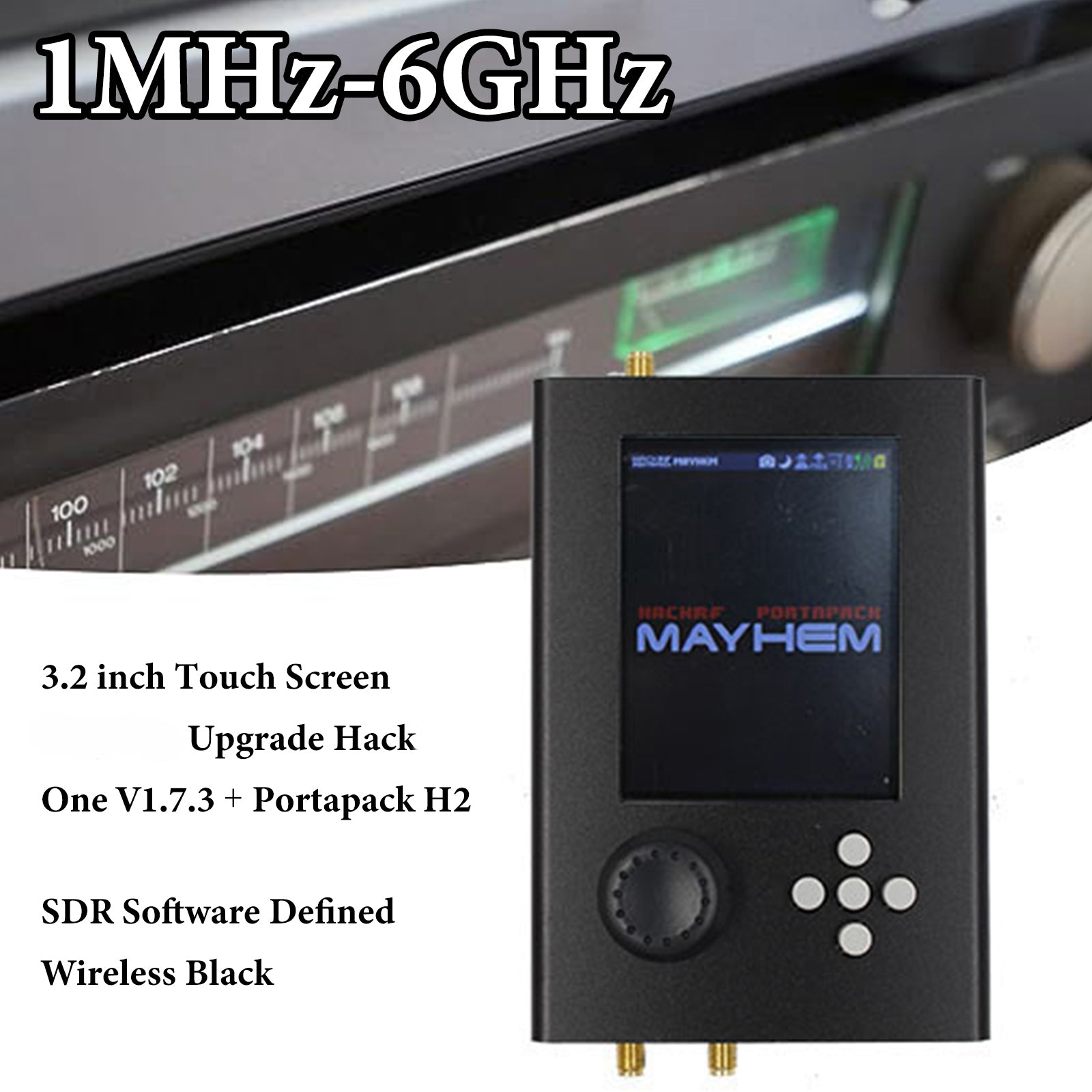 3.2" V1.7.3 Portapack H2 1MHz-6GHz SDR Software Defined Wireless Black