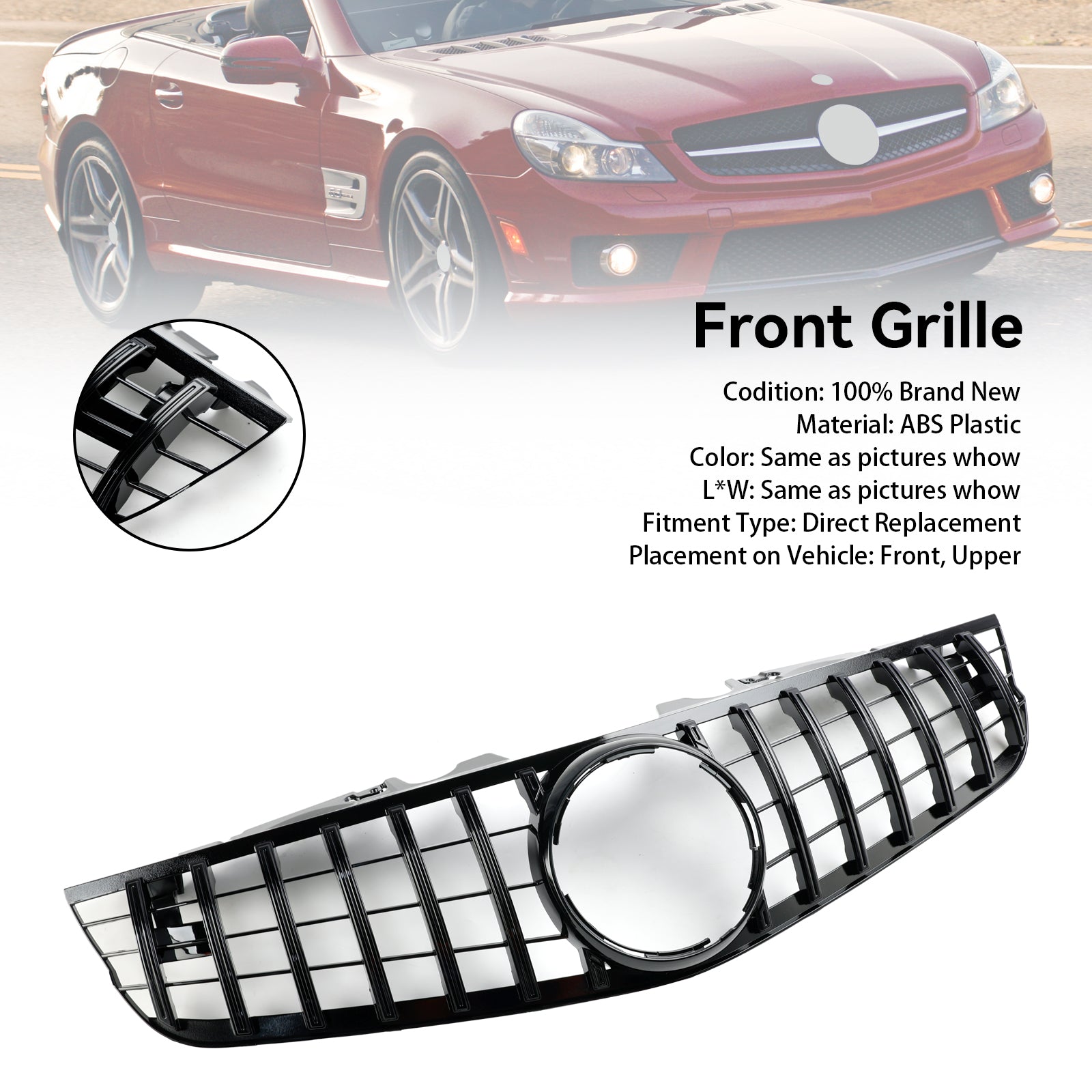 Front Bumper Upper Grill Fit Mercedes SL-Class R230 SL550 SL600 2009-2012