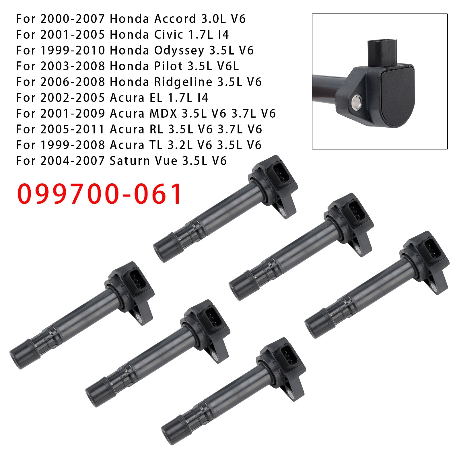 2002-2005 Acura EL 1.7L I4 6PCS Ignition Coils 099700-061 099700-072