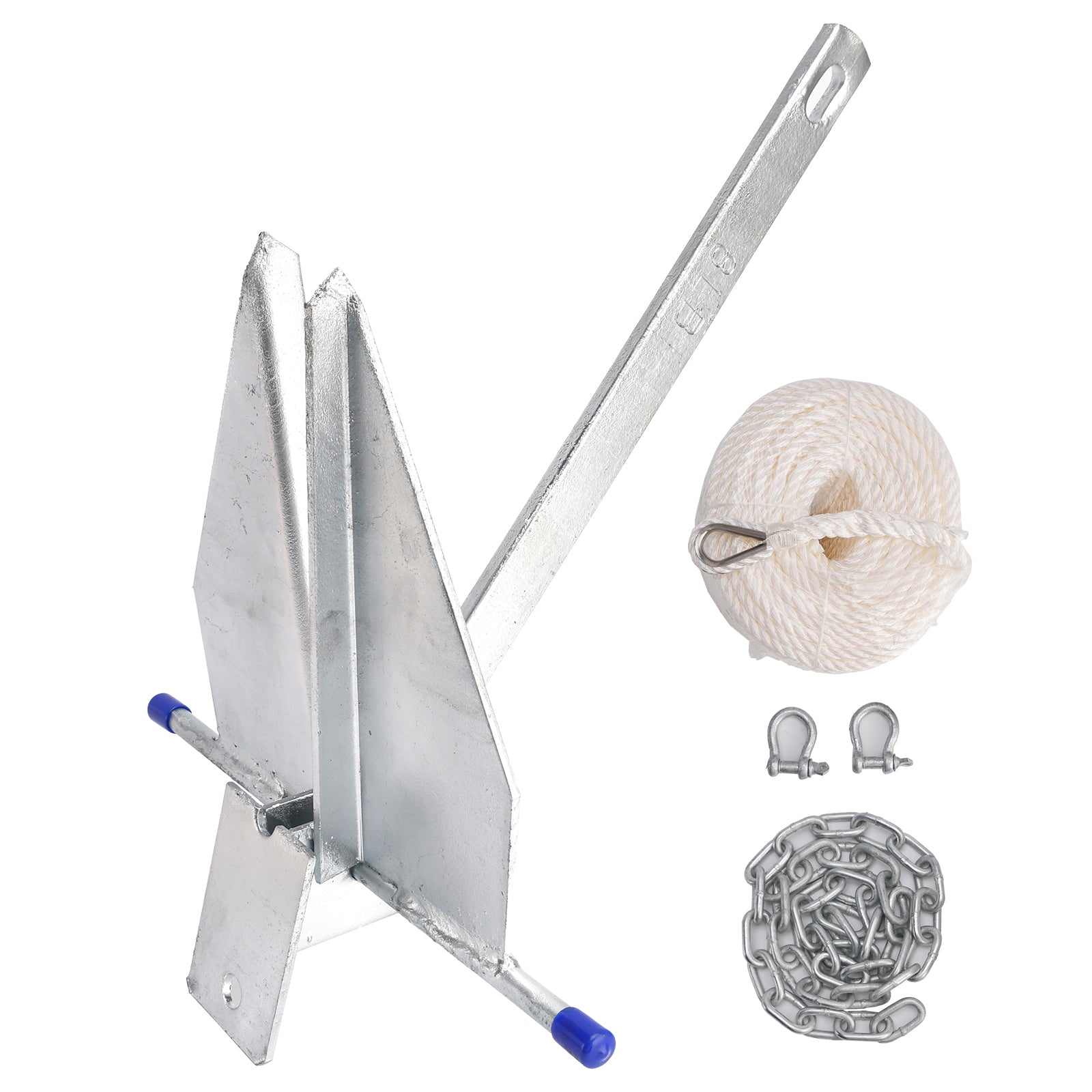 Kit Galvanized Boat Anchor 13Lbs Sliding Anchor & Chain & Rope Silver For Boat 13lbs