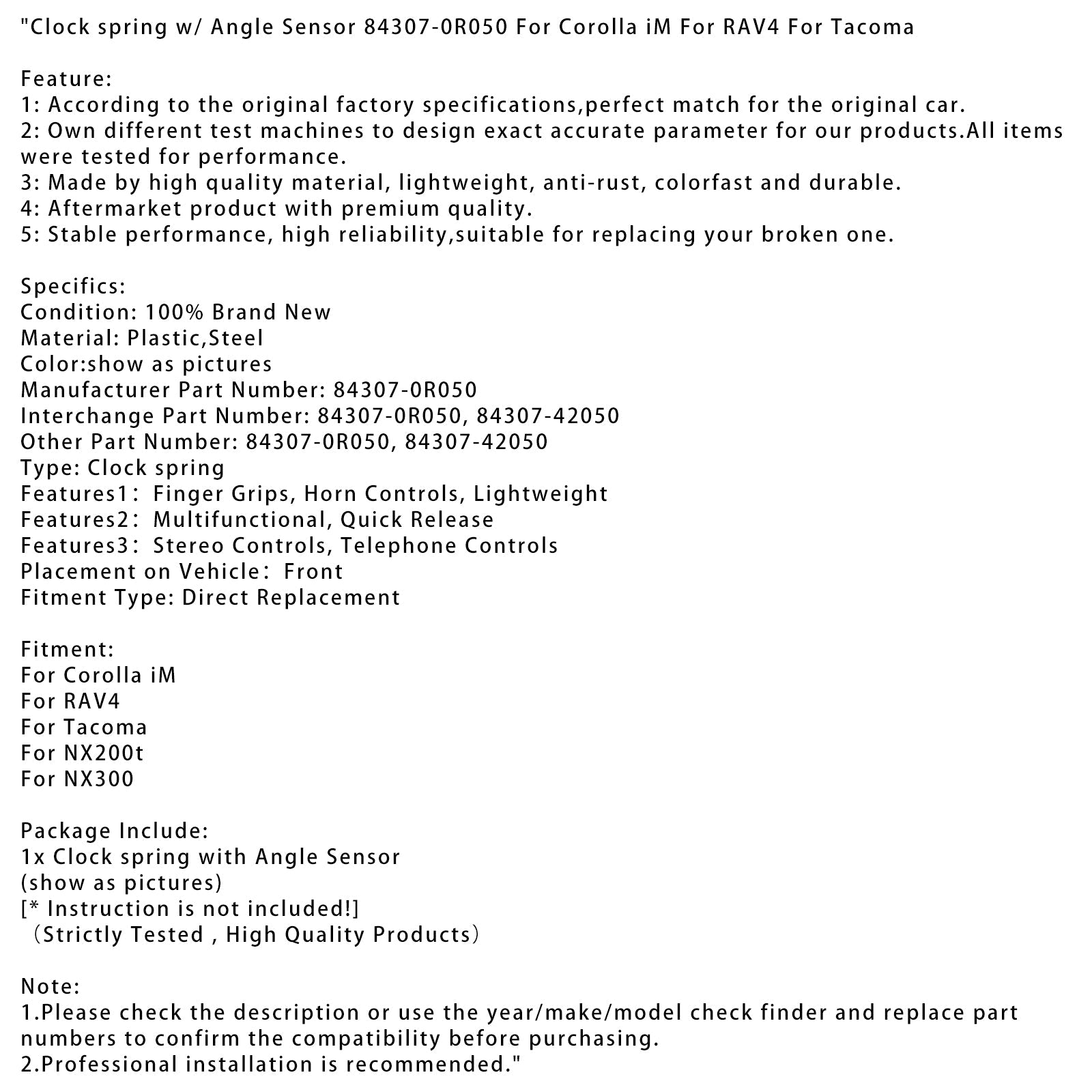 Clock spring w/ Angle Sensor 84307-0R050 For Corolla iM For RAV4 For Tacoma