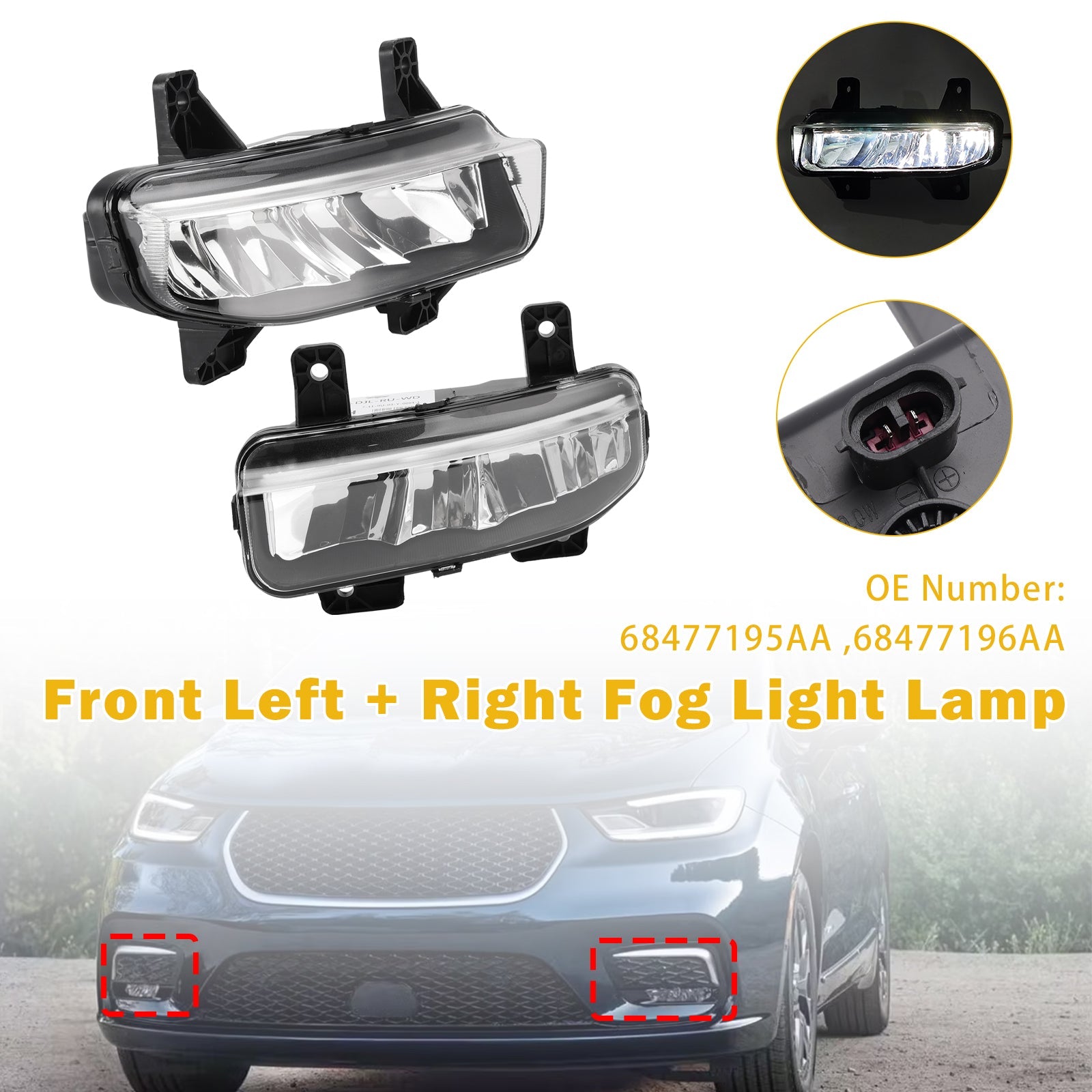 2020-2024 For Ram 1500 Left + Right LED Fog Light 68477195AA