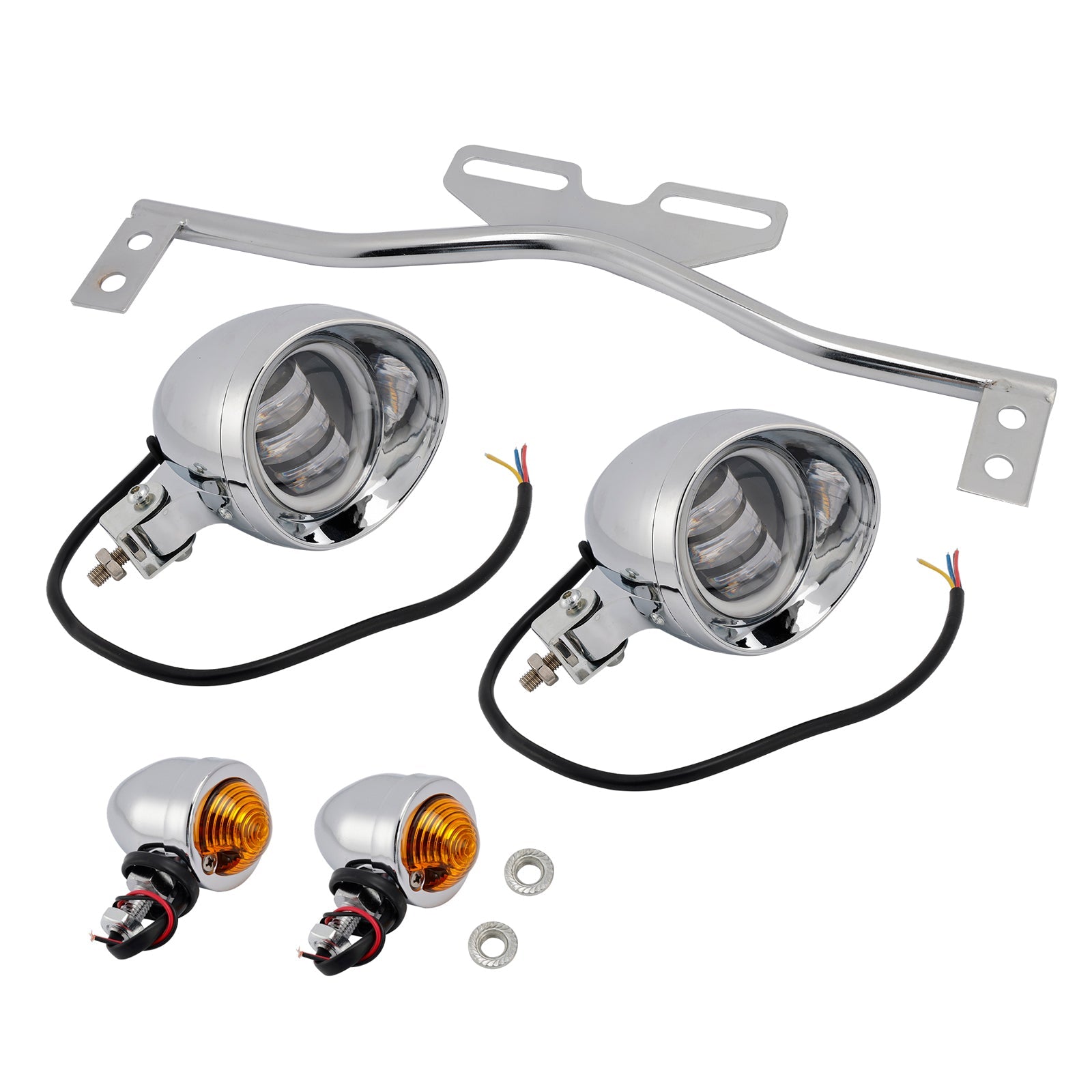 Motorcycle Beam Headlight Fog Lamp Custom Chrome #D21 For Racer Bobber Chopper