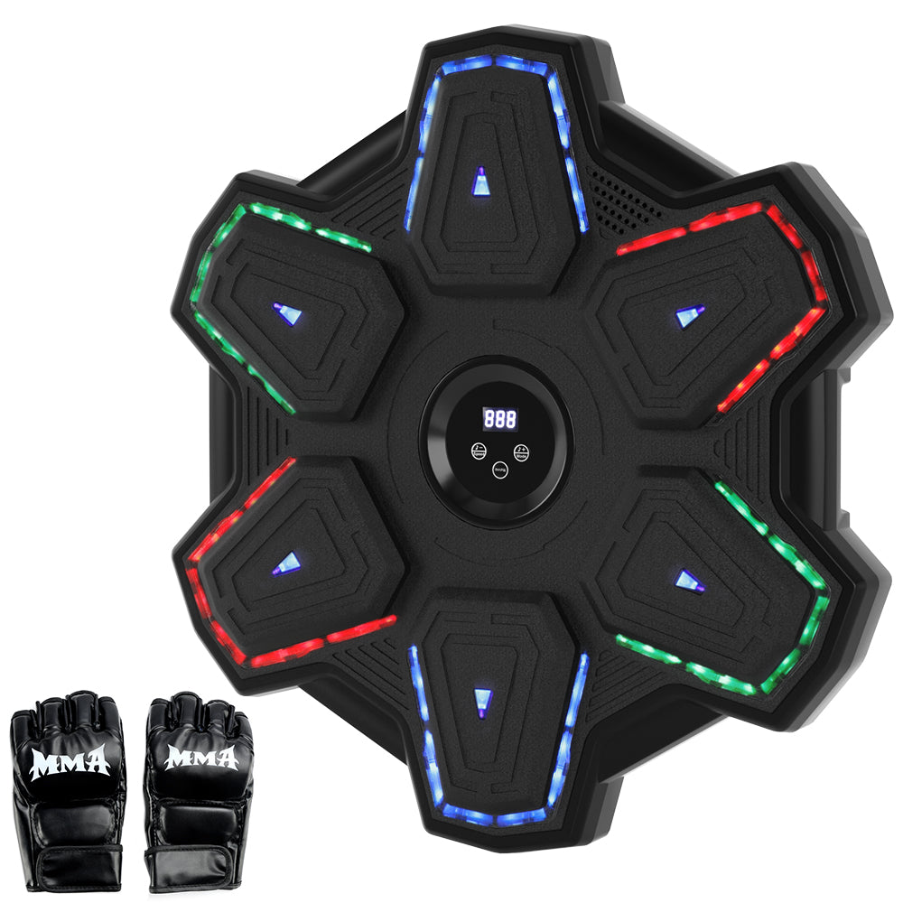 Perfect for Home & Office Workouts Colorful LED Music Punching Machine with Gloves – Bluetooth Boxing Trainer Wall-Mounted for Adults