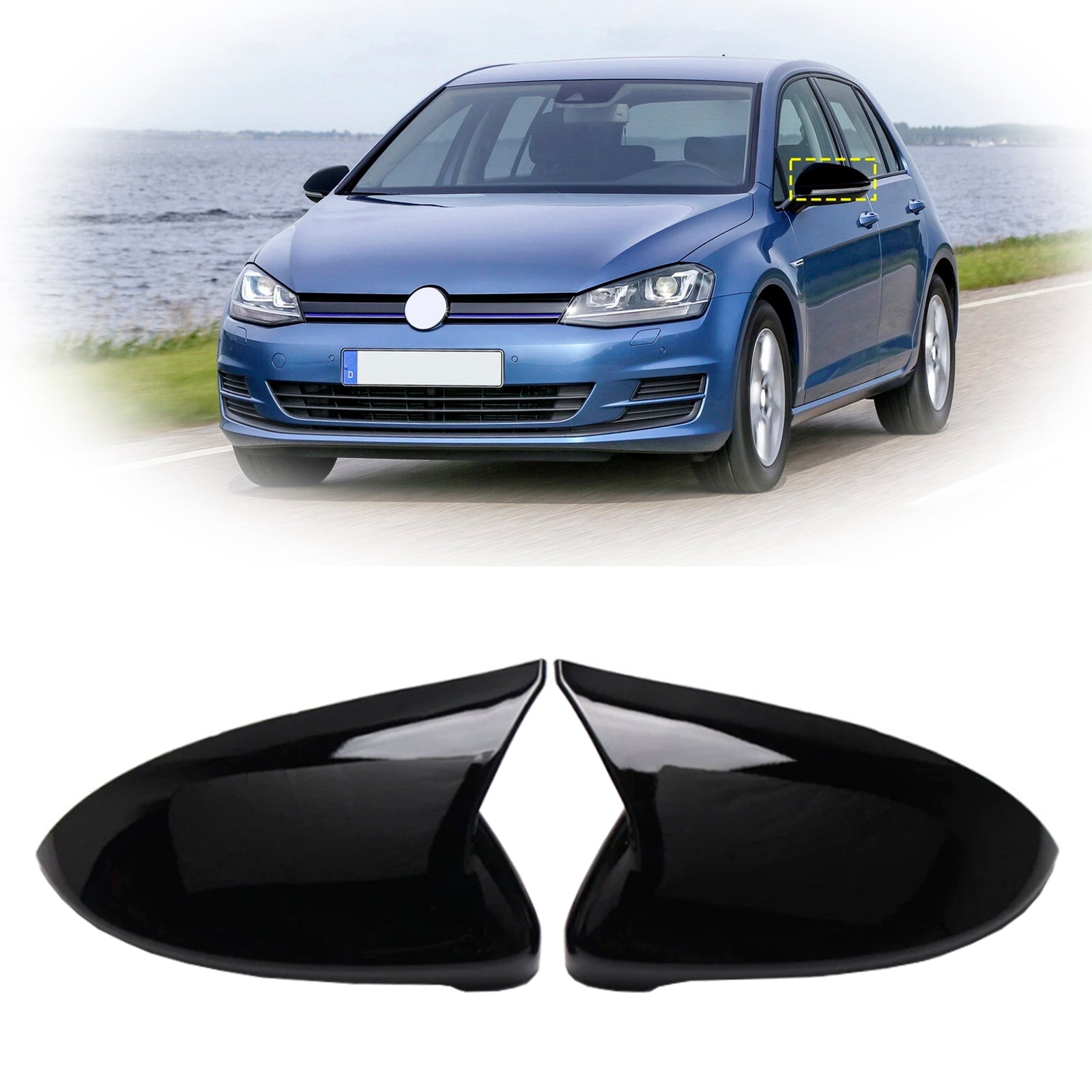 2015-2019 MK7 VW Golf /GTI /Golf R/ E-Golf 2pcs Gloss Black Door Wing Mirror Cover Caps Casing 5G0857537