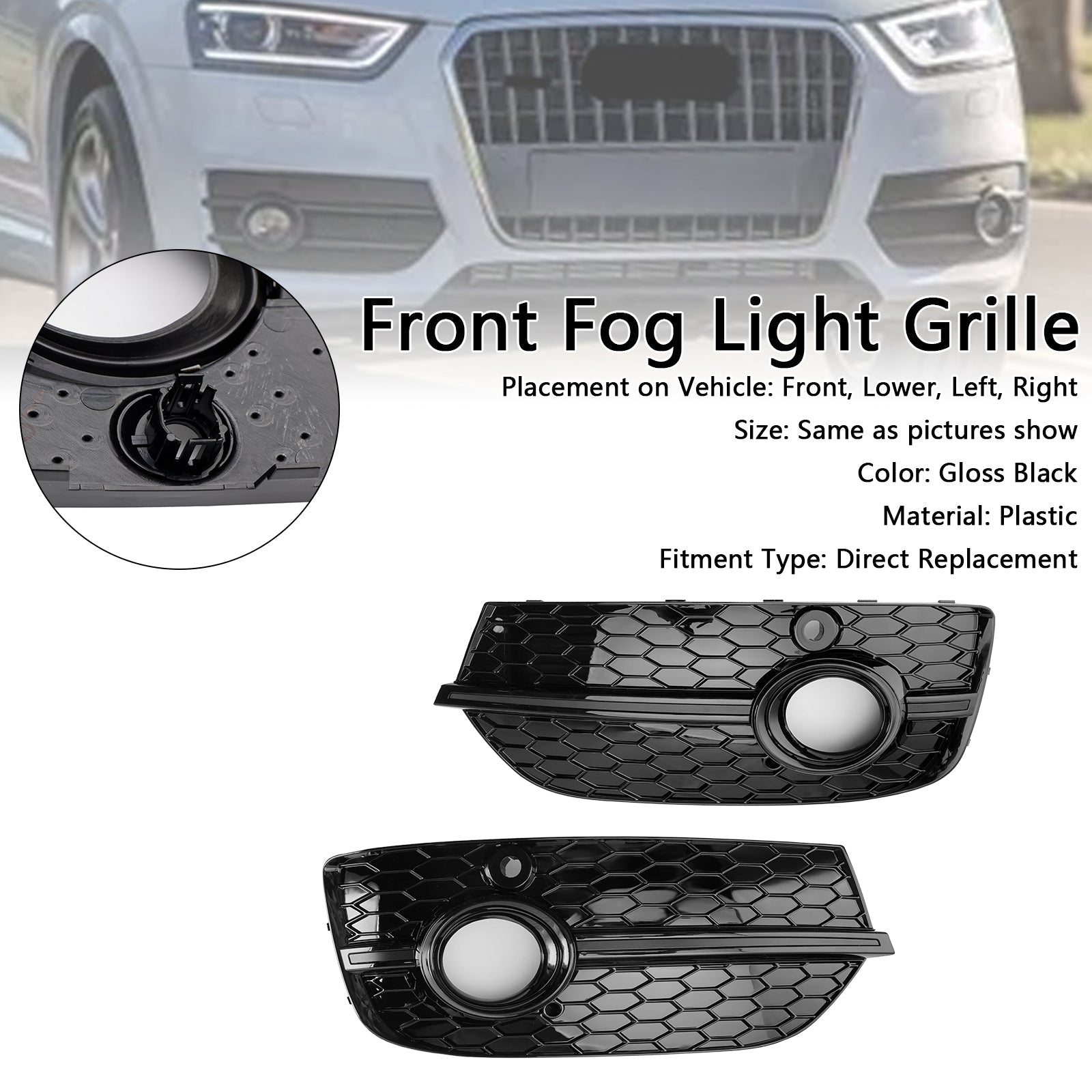 2013-2015 Audi Q3 RSQ3 Style Honeycomb Front Fog Light Covers Gloss Black
